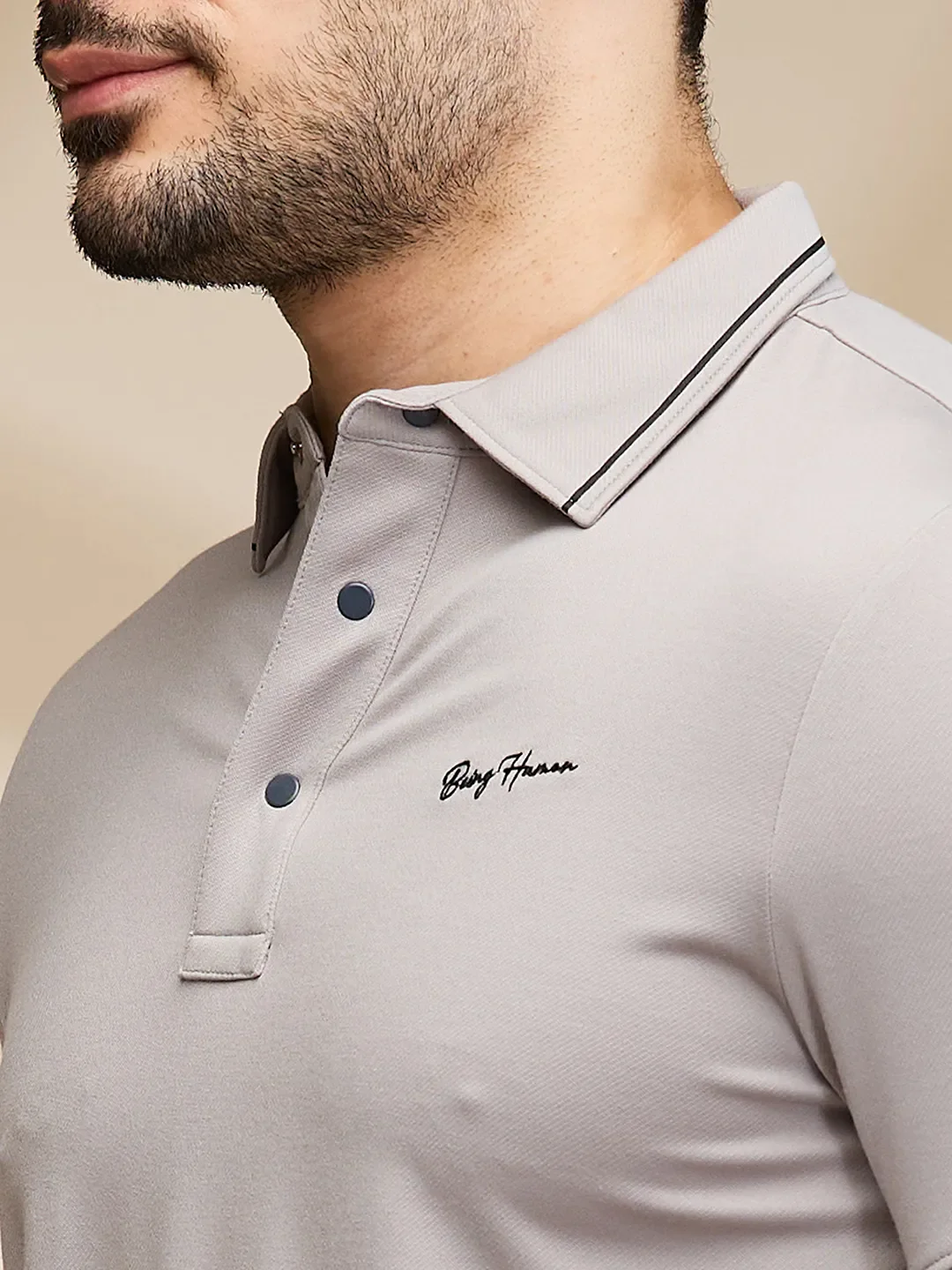 Grey Regular Fit Men's Polo T-Shirt by Being Human Clothing - Image 5