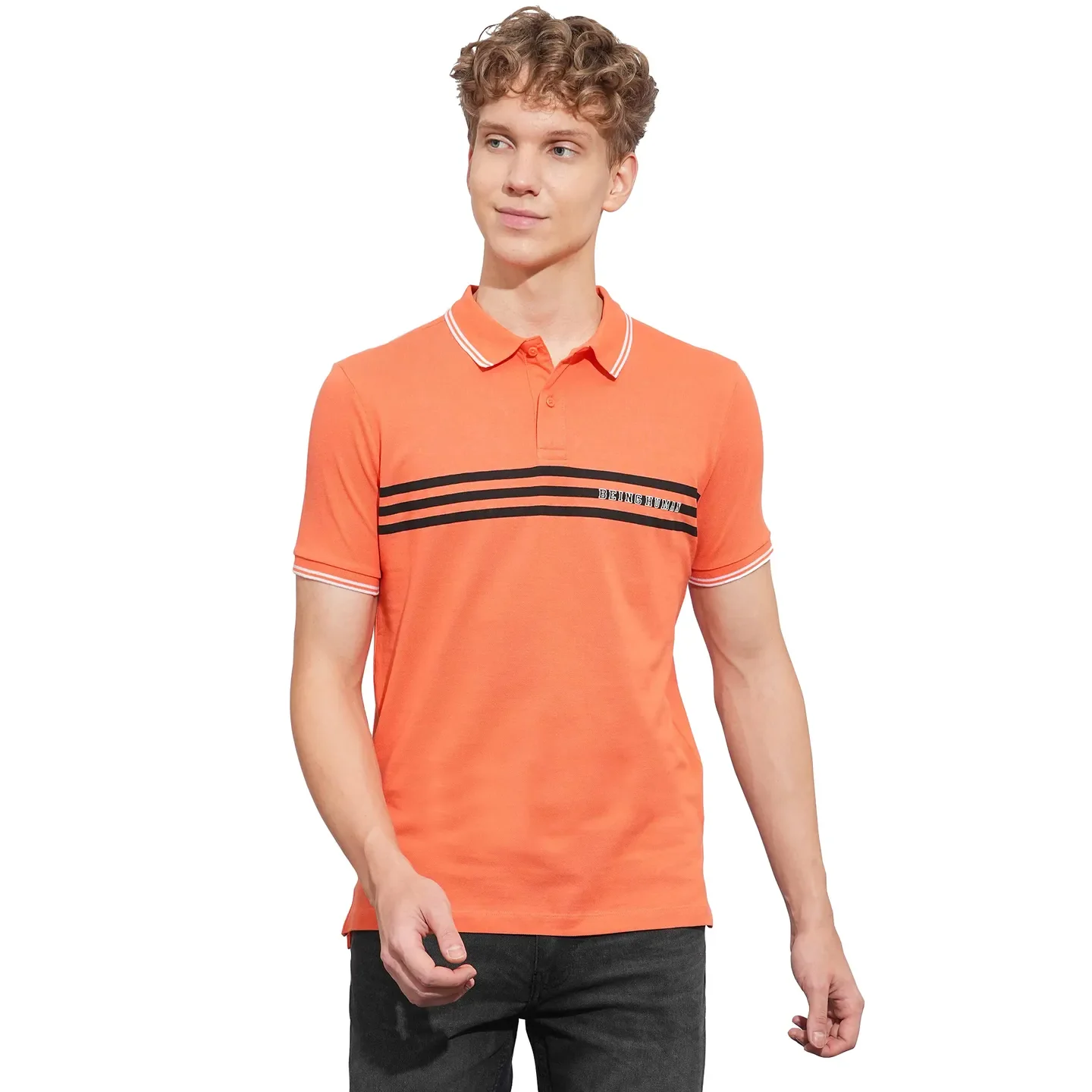 Light Orange Regular Fit Men's Polo T-Shirt by Being Human Clothing