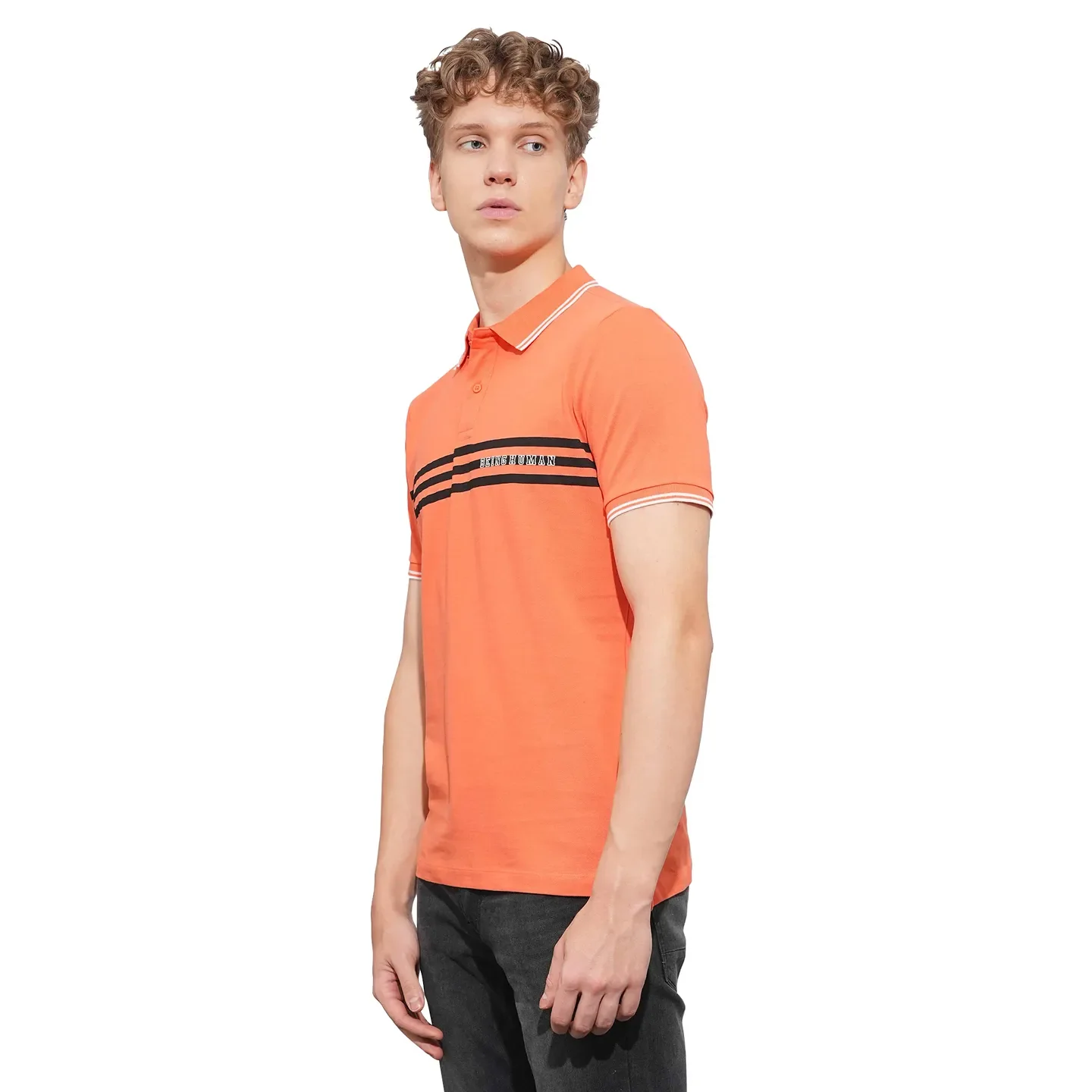Light Orange Regular Fit Men's Polo T-Shirt by Being Human Clothing - Image 2