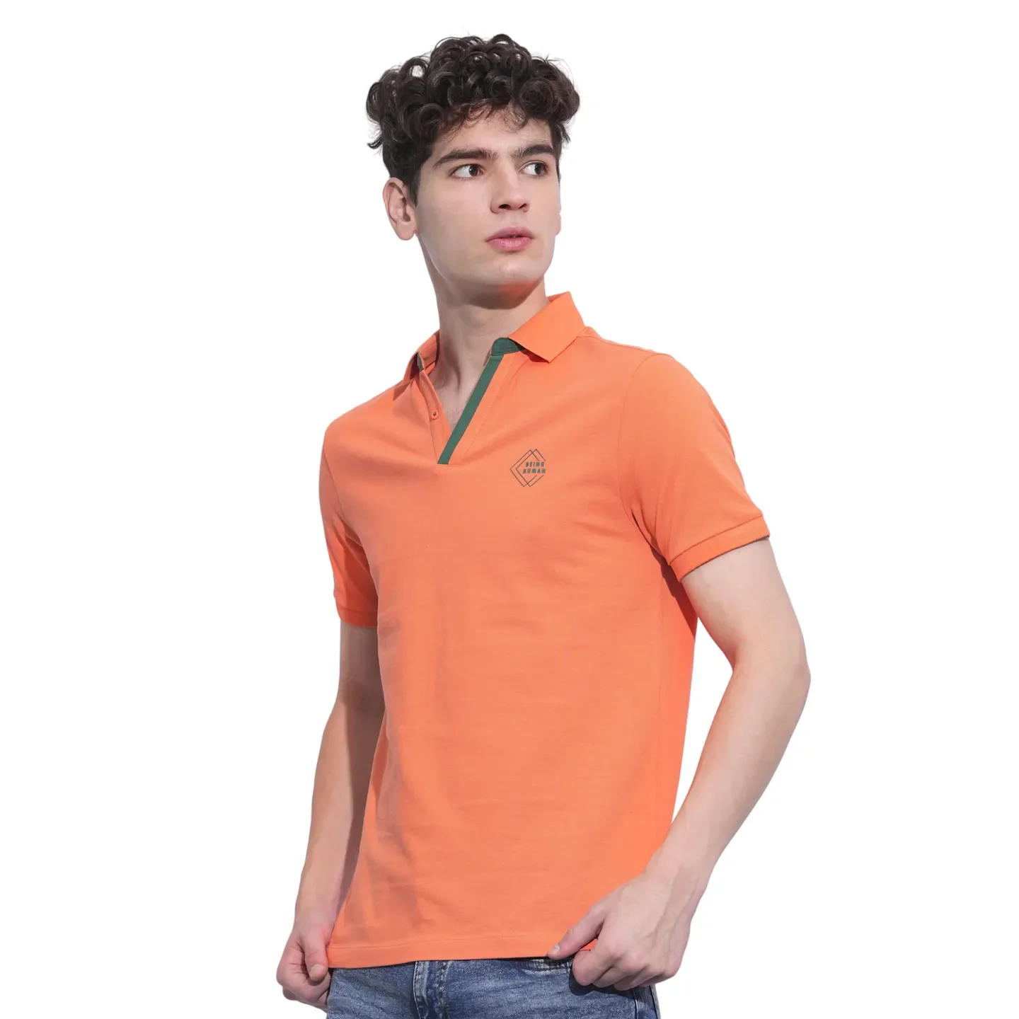 Orange Regular Fit Men's Polo T-Shirt by Being Human Clothing - Image 2