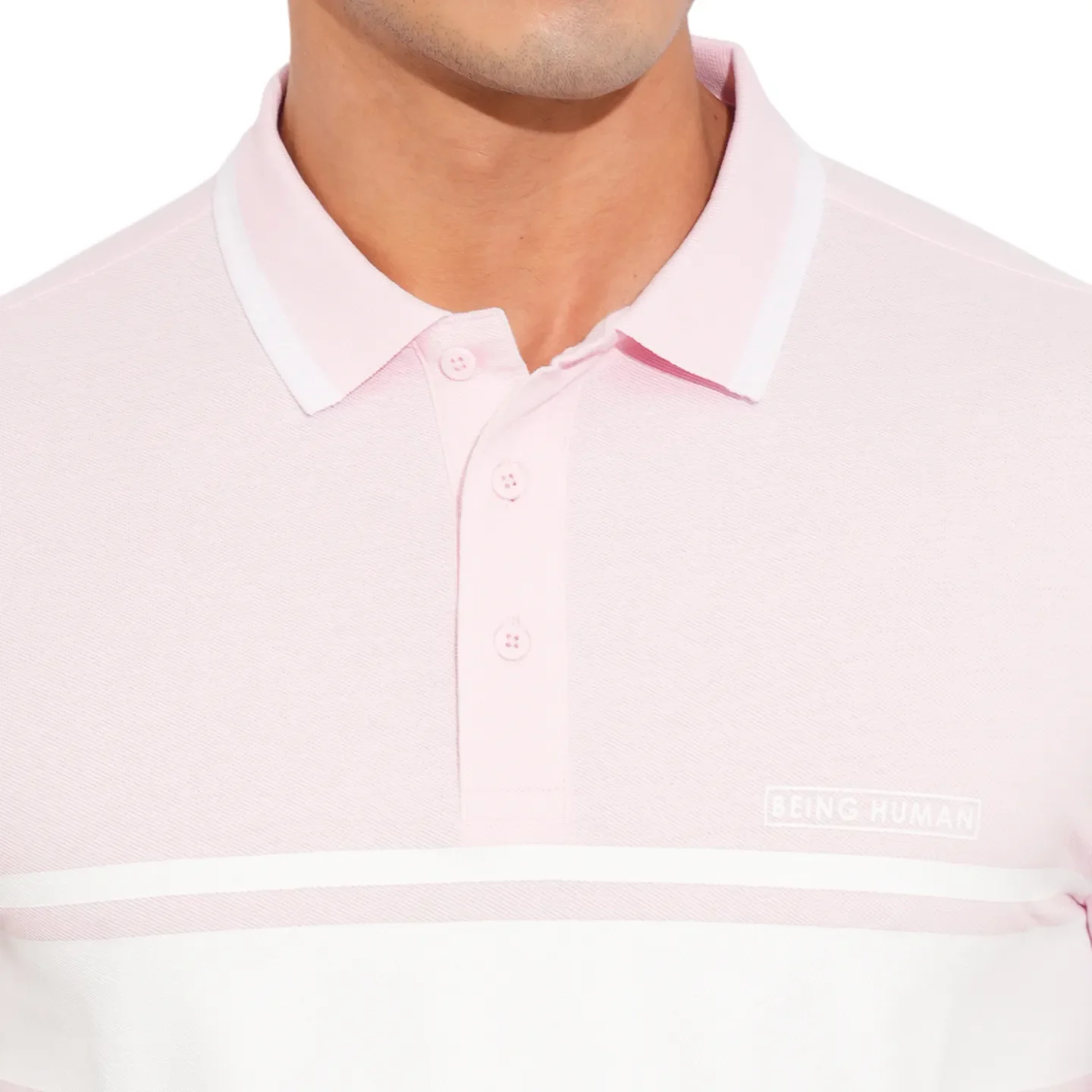 Light Pink Regular Fit Men's Polo T-Shirt by Being Human Clothing - Image 5