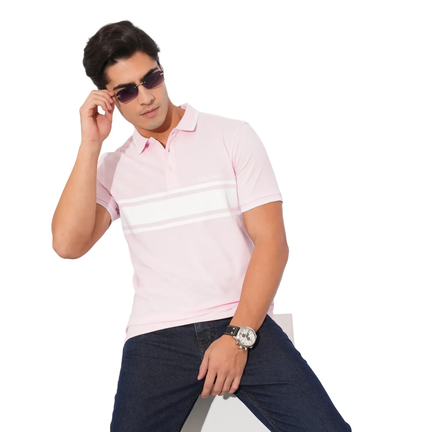 Light Pink Regular Fit Men's Polo T-Shirt by Being Human Clothing - Image 6