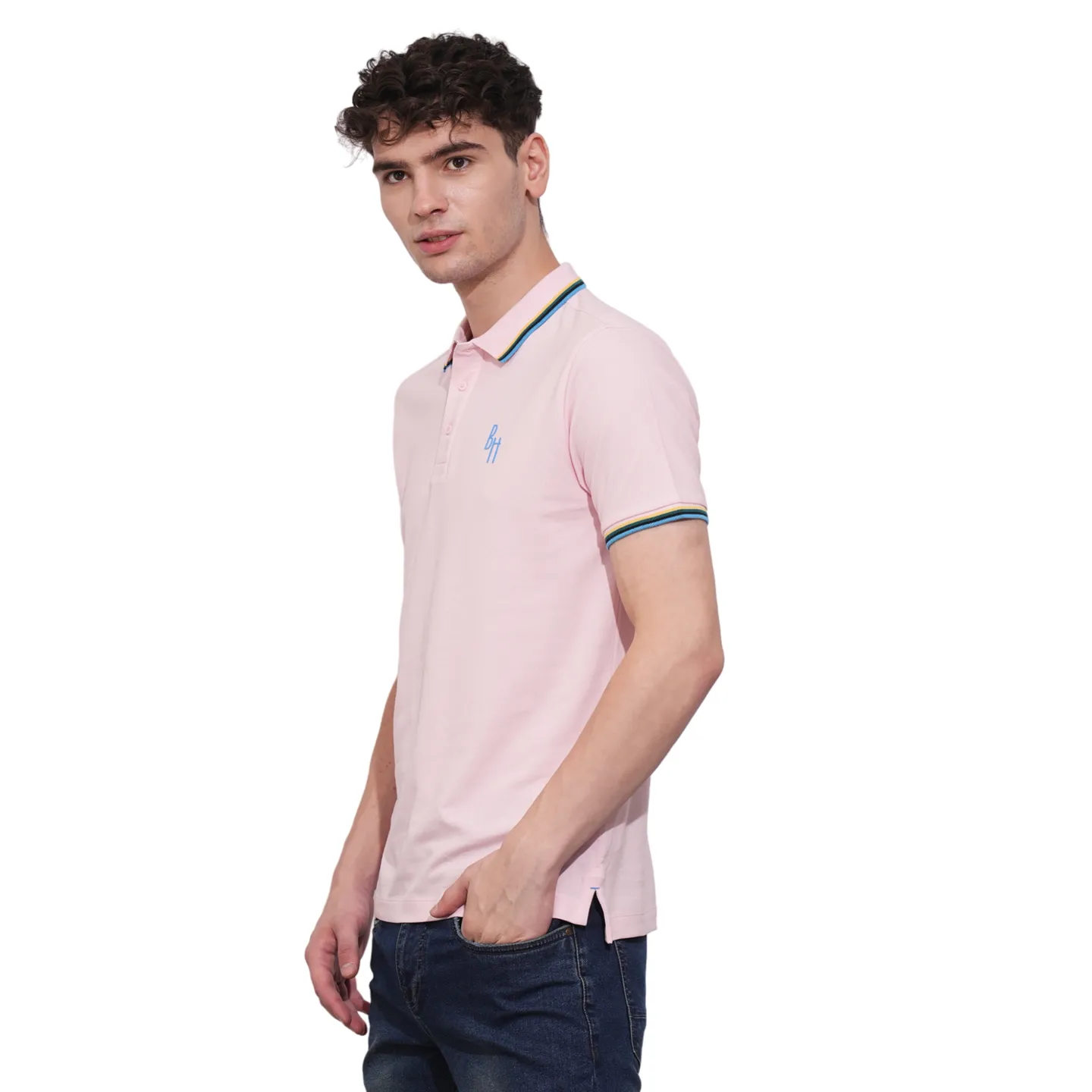 Light Pink Regular Fit Men's Polo T-Shirt by Being Human Clothing - Image 2