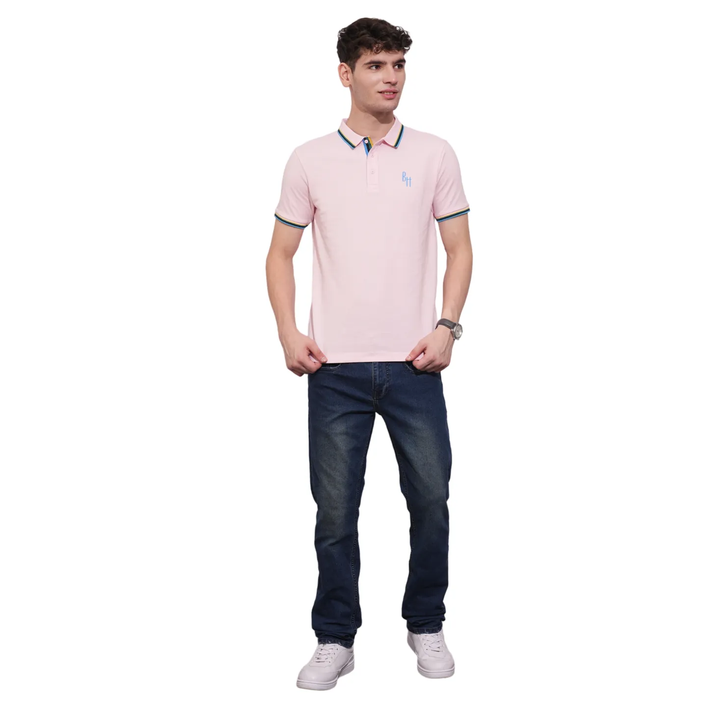 Light Pink Regular Fit Men's Polo T-Shirt by Being Human Clothing - Image 4