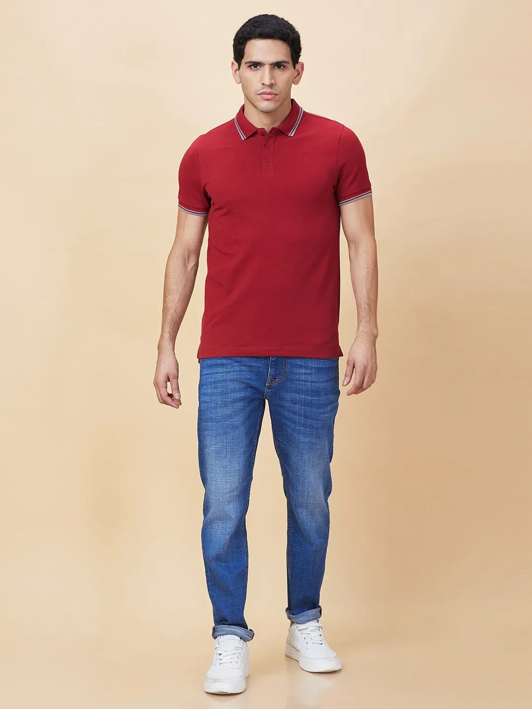 Maroon Regular Fit Men's Polo T-shirt by Being Human Clothing - Image 2