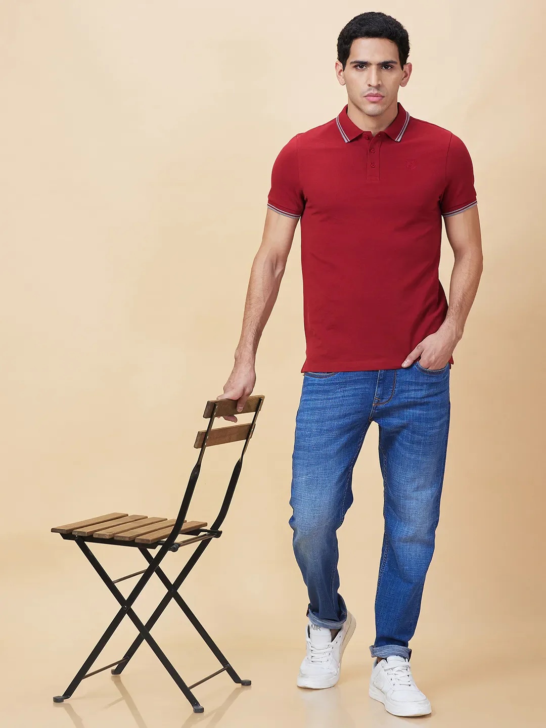 Maroon Regular Fit Men's Polo T-shirt by Being Human Clothing - Image 6