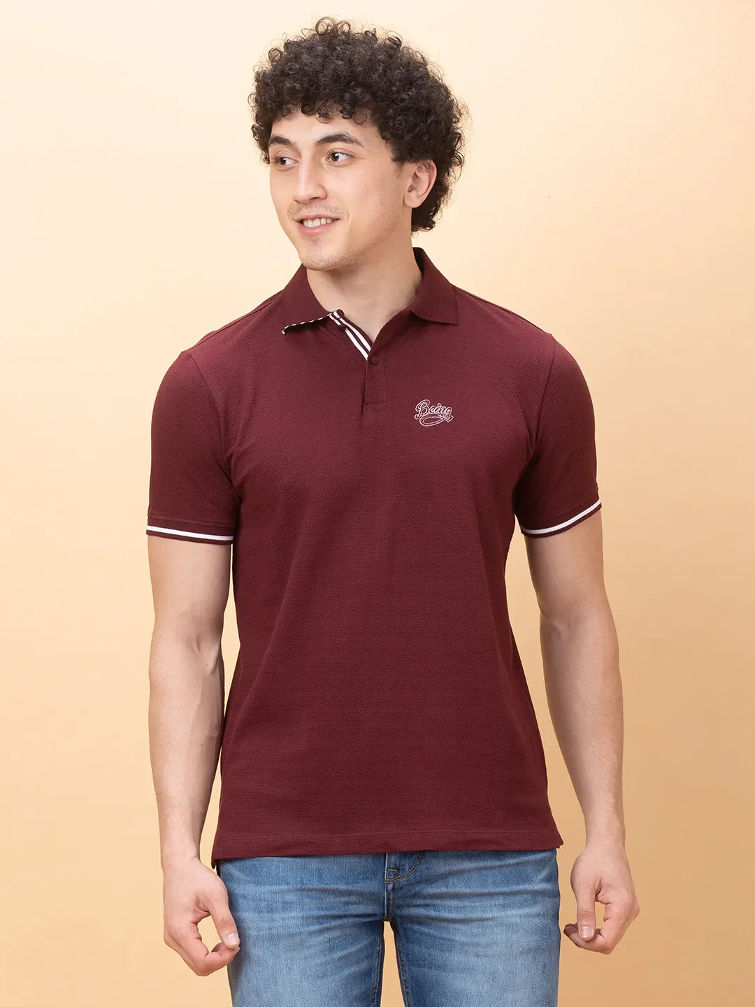Maroon Regular Fit Men's Polo T-Shirt by Being Human Clothing