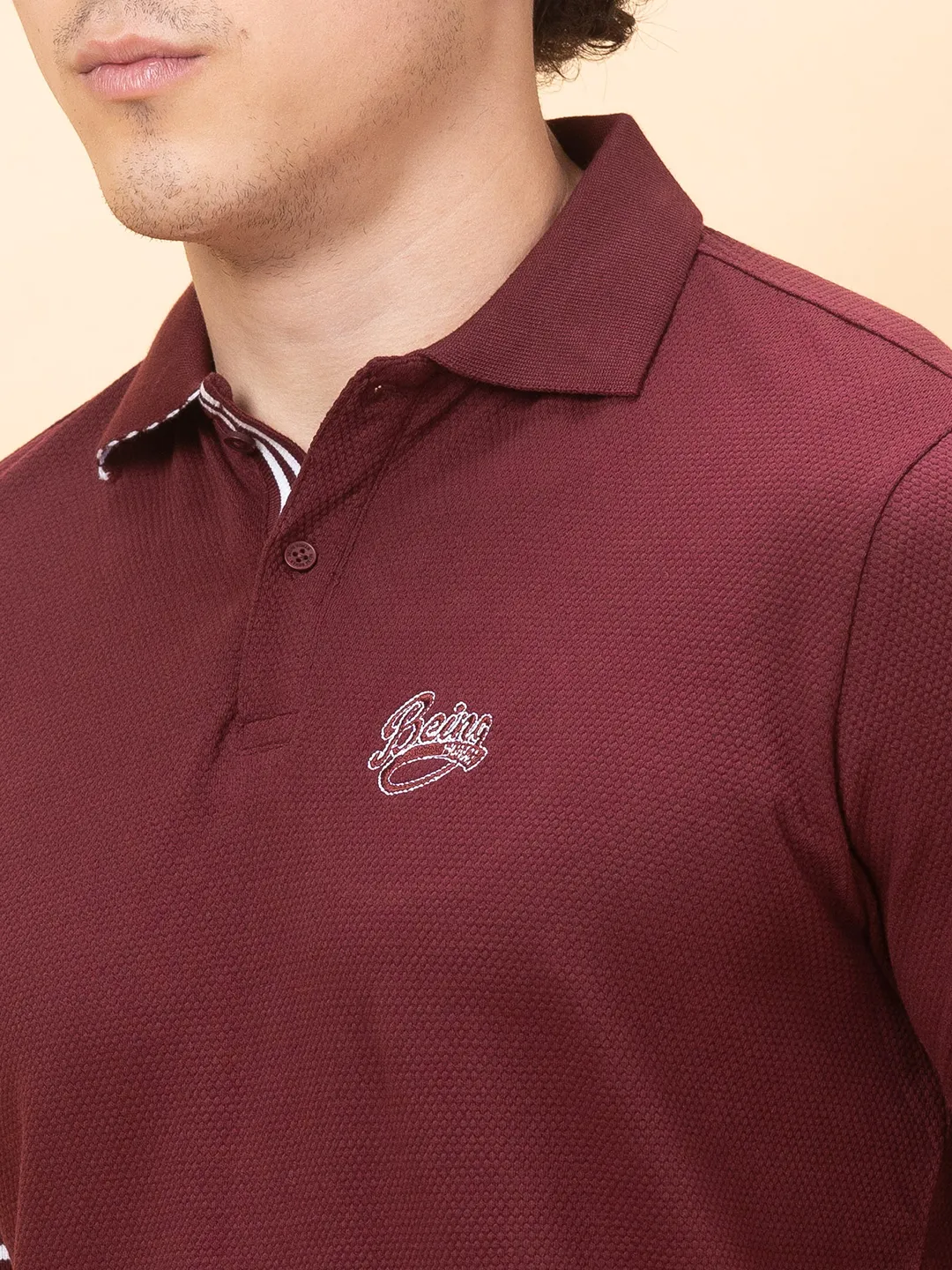 Maroon Regular Fit Men's Polo T-Shirt by Being Human Clothing - Image 5