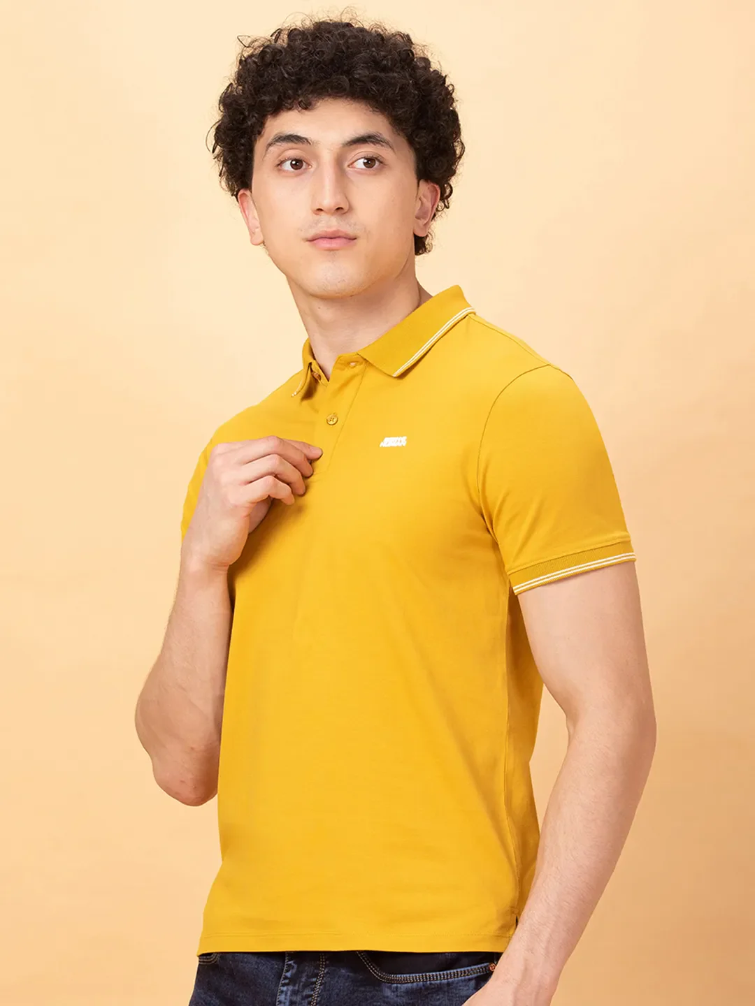 Mustard Regular Fit Men's Polo T-shirt by Being Human Clothing - Image 4