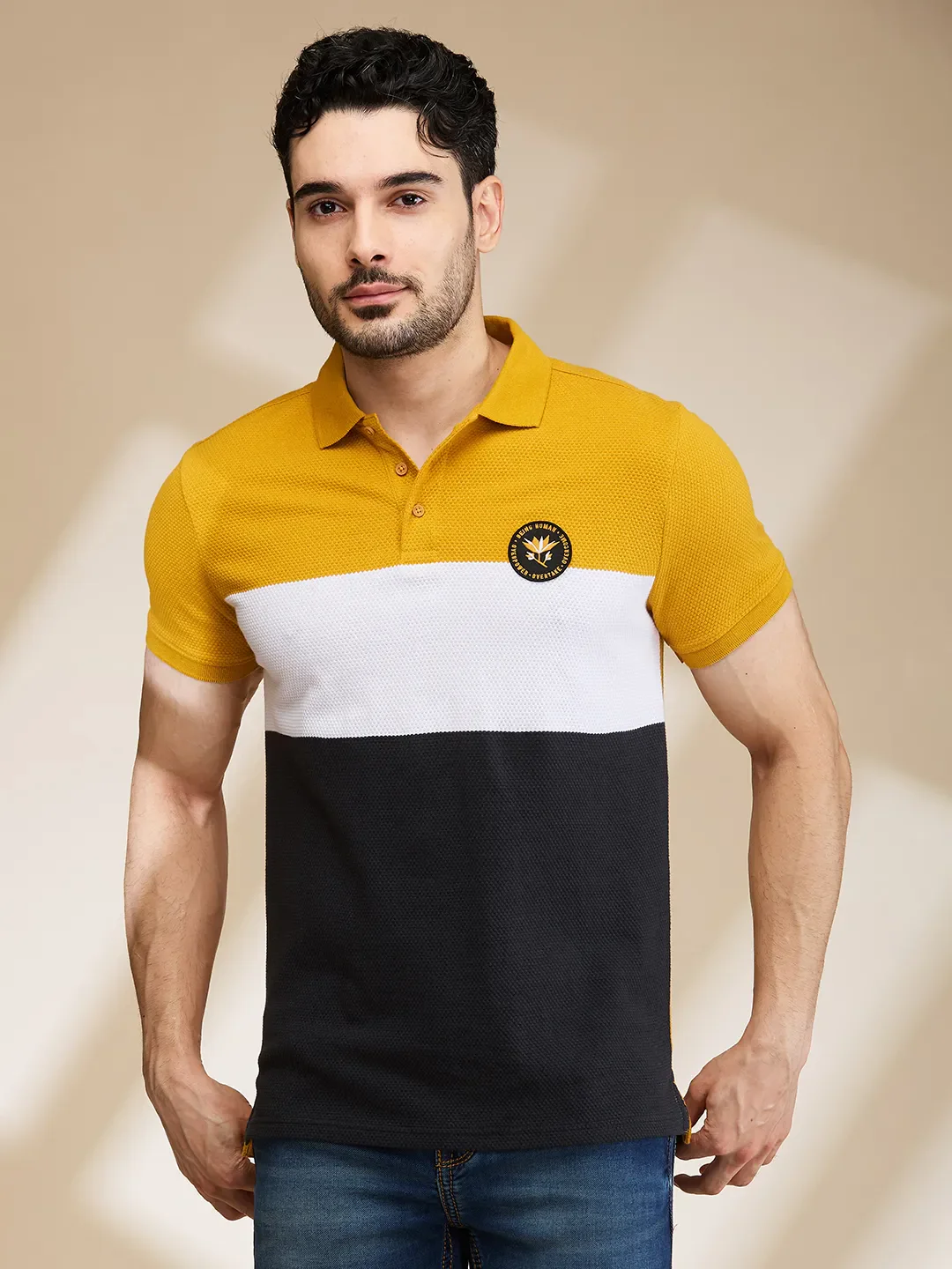 Mustard Regular Fit Men's Polo T-shirt by Being Human Clothing