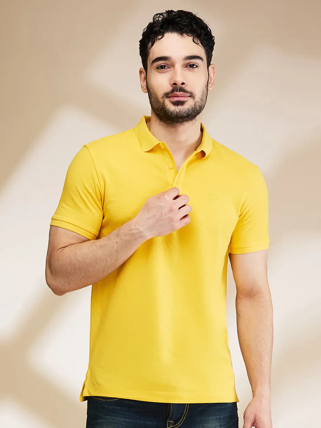 Mustard Regular Fit Men's Polo T-Shirt by Being Human Clothing