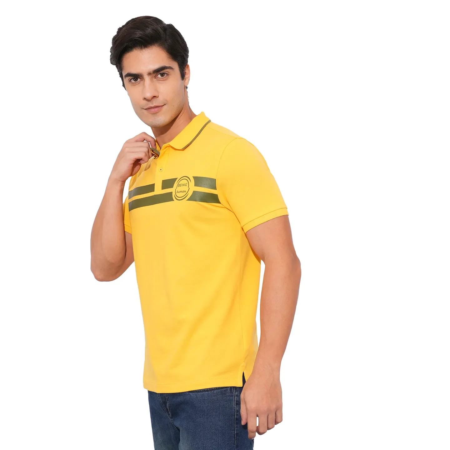 Mustard Regular Fit Men's Polo T-Shirt by Being Human Clothing - Image 2
