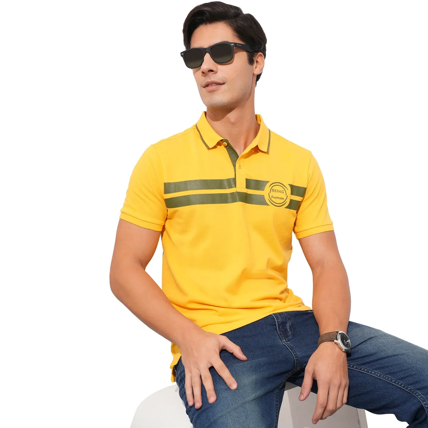 Mustard Regular Fit Men's Polo T-Shirt by Being Human Clothing - Image 6