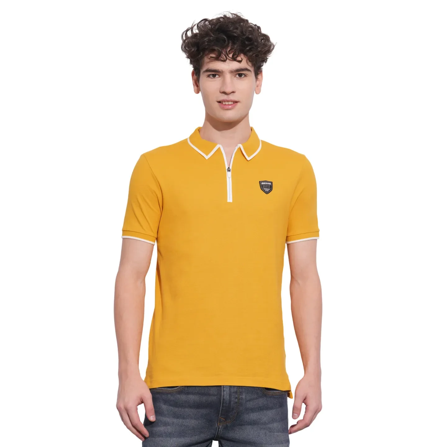 Mustard Regular Fit Men's Polo T-Shirt by Being Human Clothing