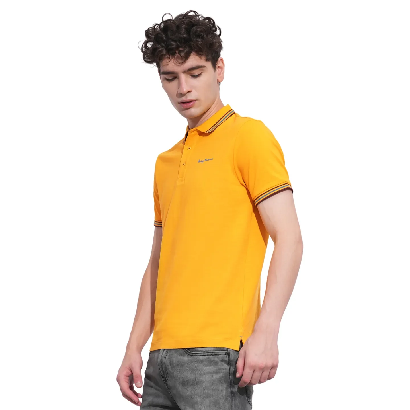 Mustard Regular Fit Men's Polo T-Shirt by Being Human Clothing - Image 2