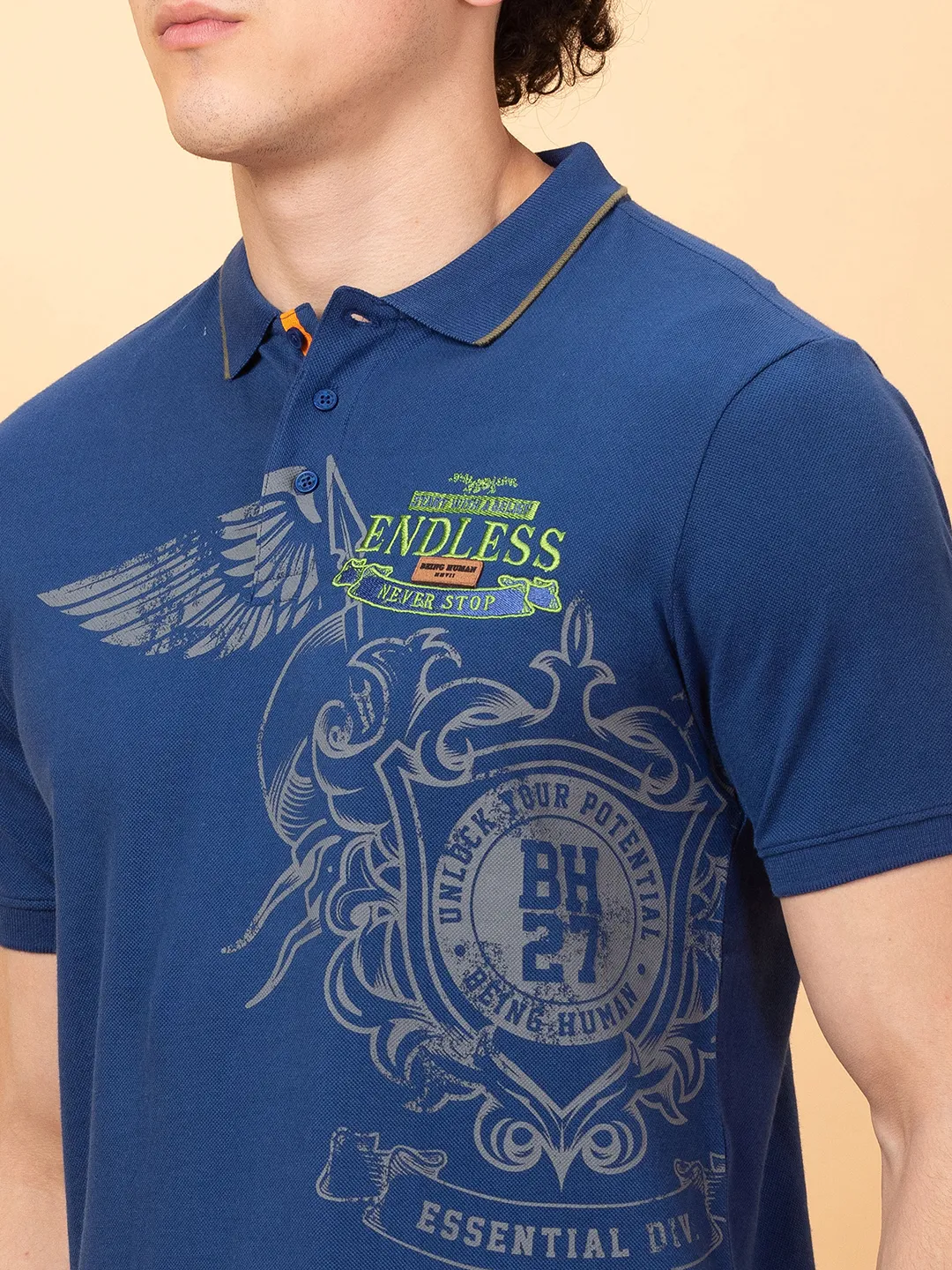 Navy Regular Fit Men's Polo T-shirt by Being Human Clothing - Image 5