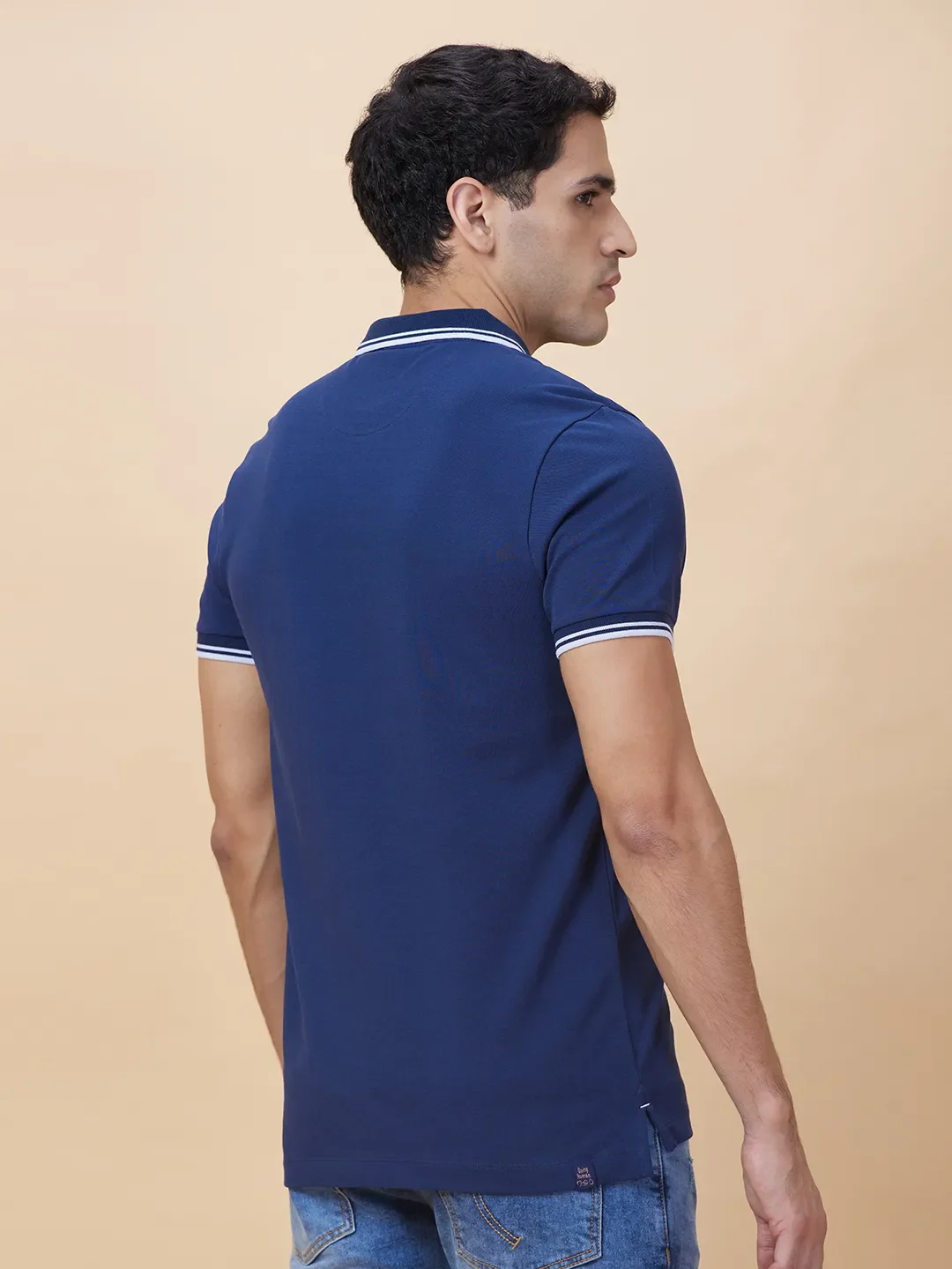 Navy Regular Fit Men's Polo T-shirt by Being Human Clothing - Image 3