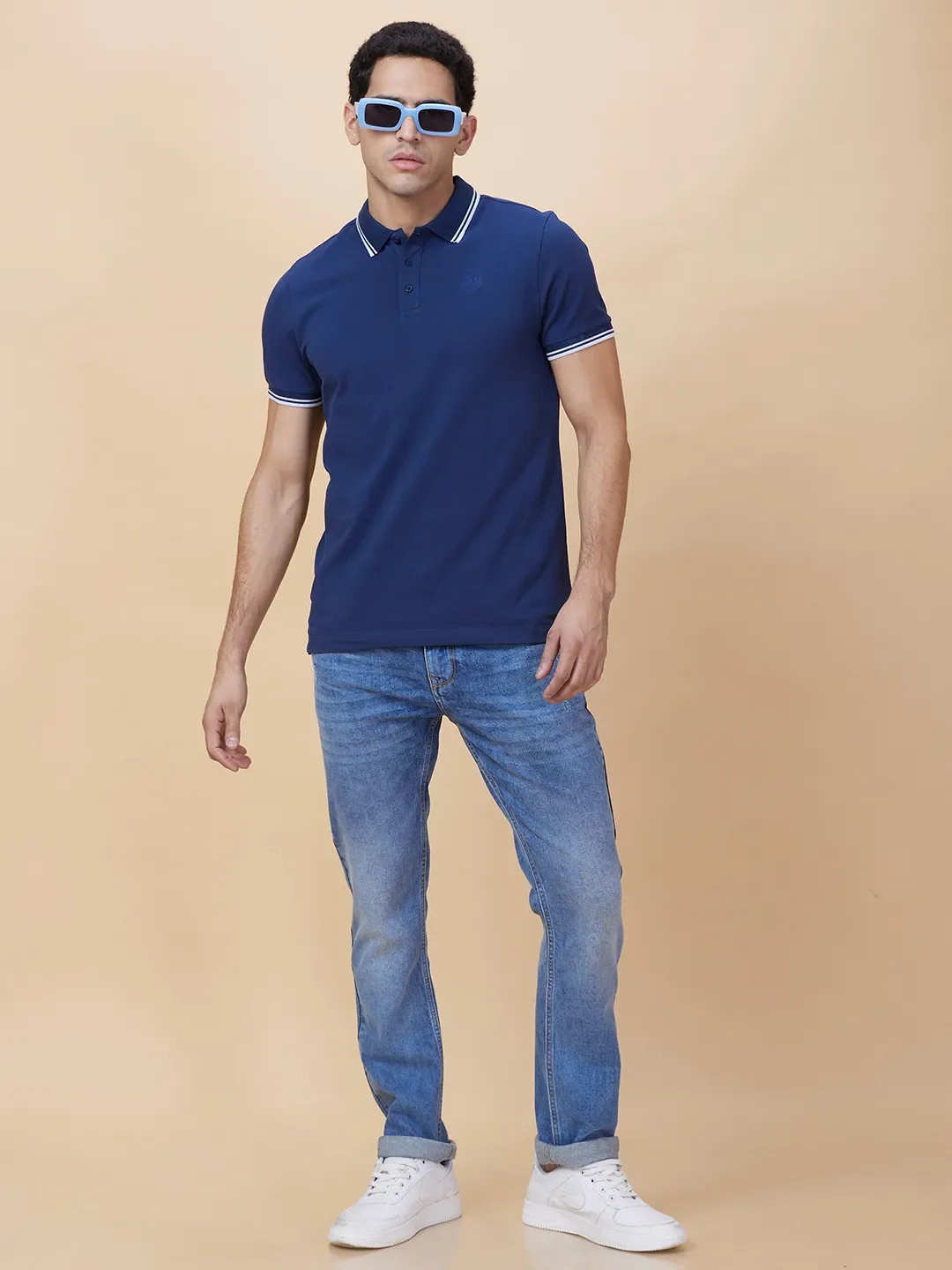 Navy Regular Fit Men's Polo T-shirt by Being Human Clothing - Image 6