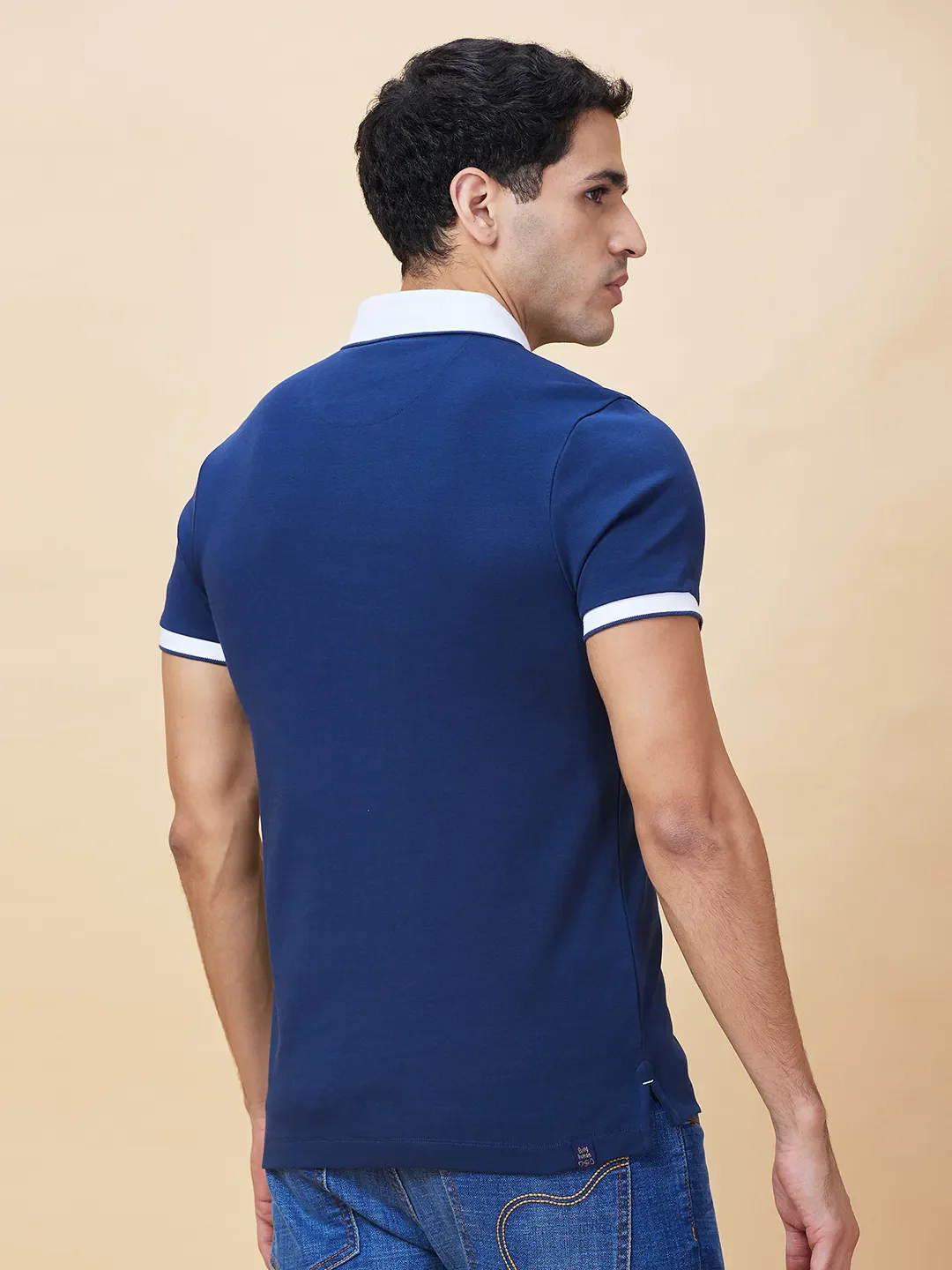Navy Regular Fit Men's Polo T-shirt by Being Human Clothing - Image 3
