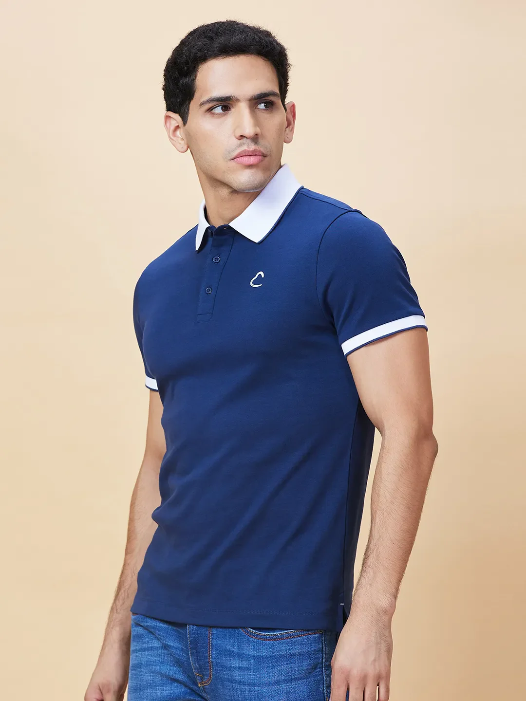 Navy Regular Fit Men's Polo T-shirt by Being Human Clothing - Image 4
