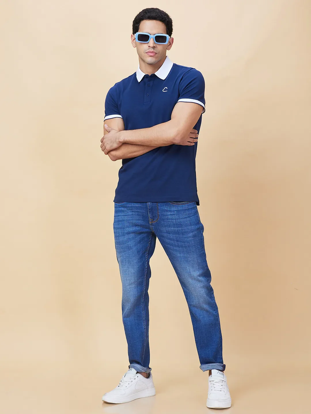 Navy Regular Fit Men's Polo T-shirt by Being Human Clothing - Image 6