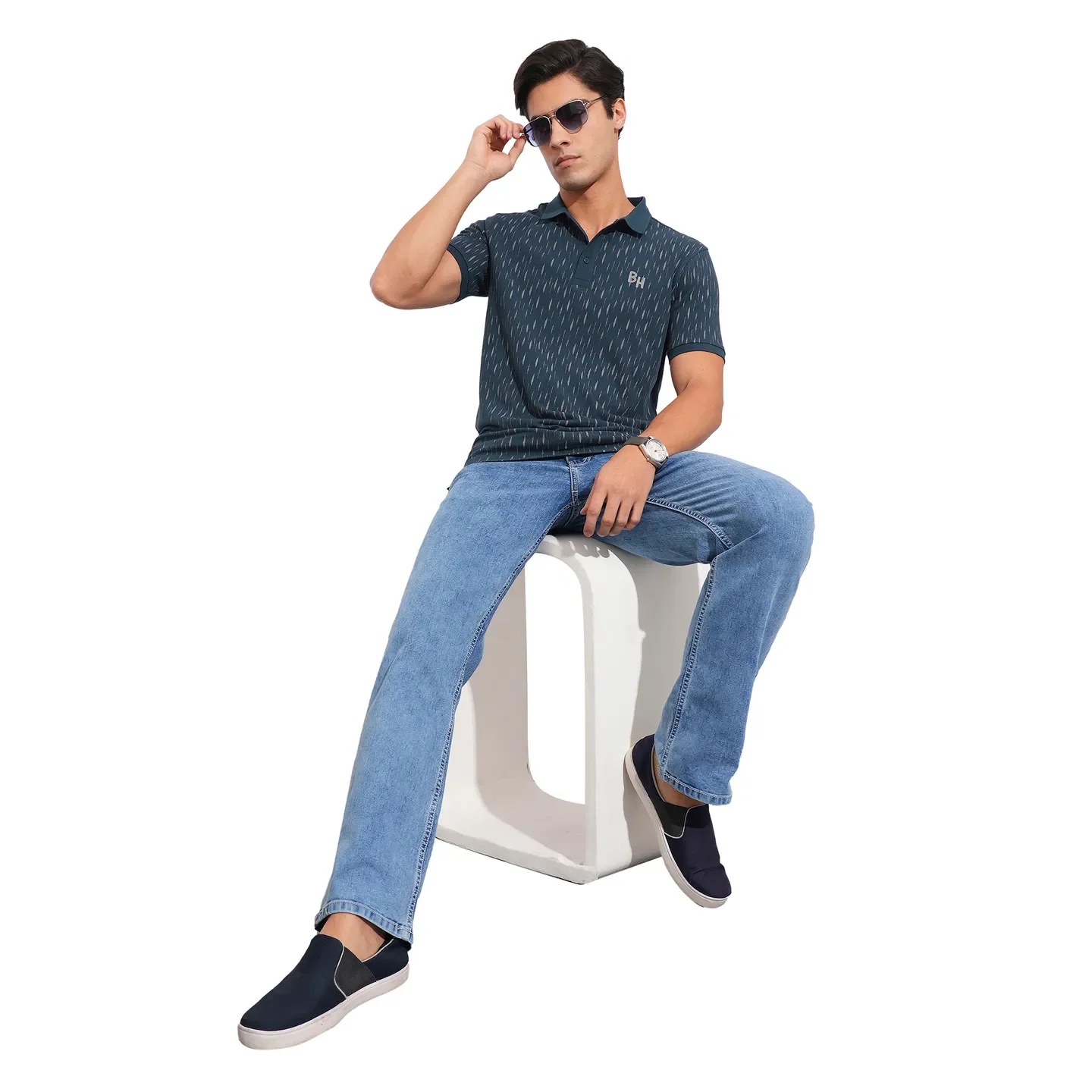 Navy Regular Fit Men's Polo T-Shirt by Being Human Clothing - Image 4