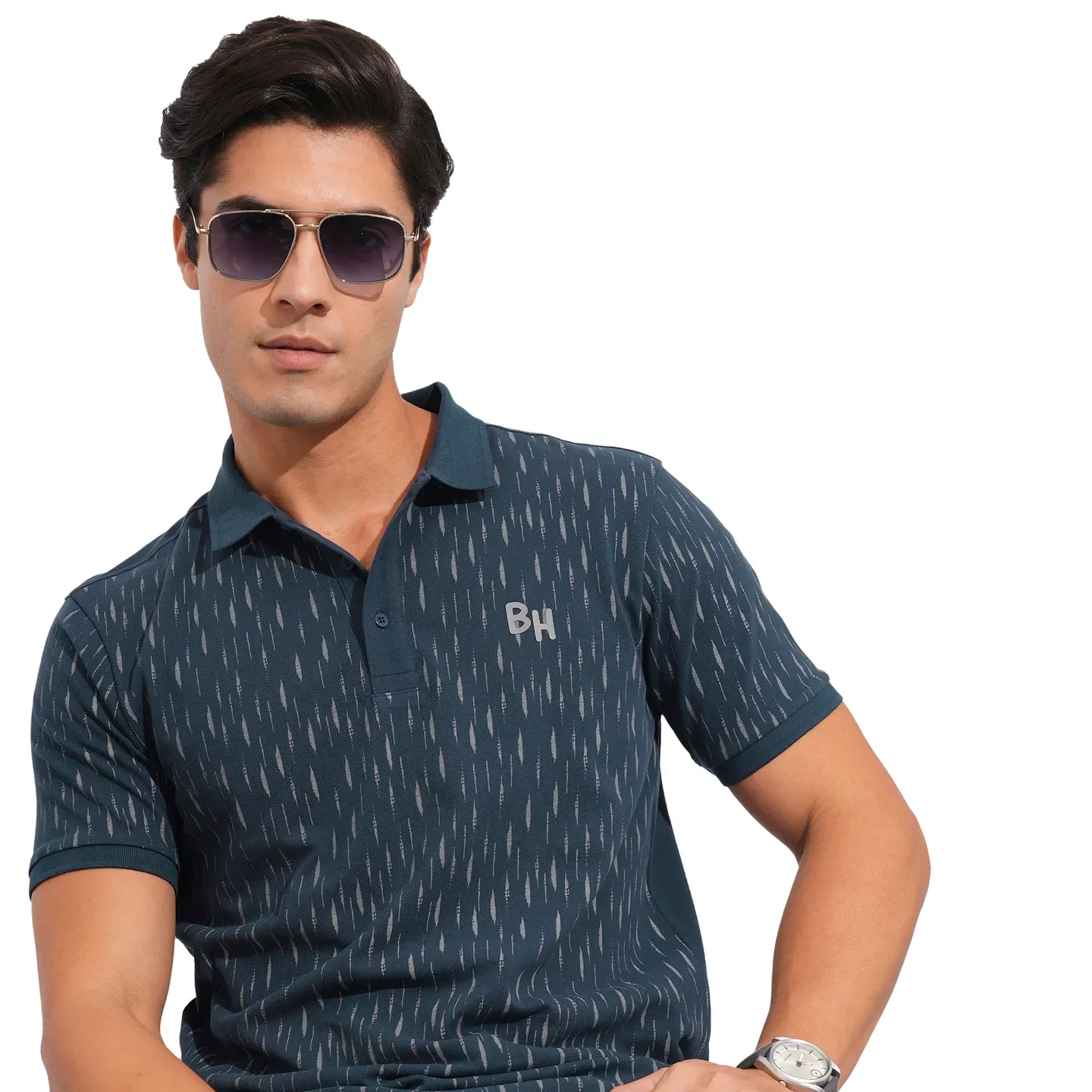 Navy Regular Fit Men's Polo T-Shirt by Being Human Clothing - Image 6