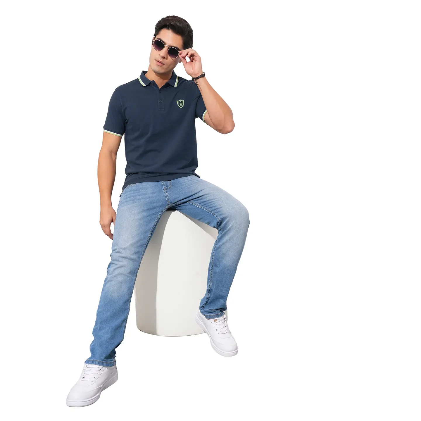 Navy Regular Fit Men's Polo T-Shirt by Being Human Clothing - Image 4