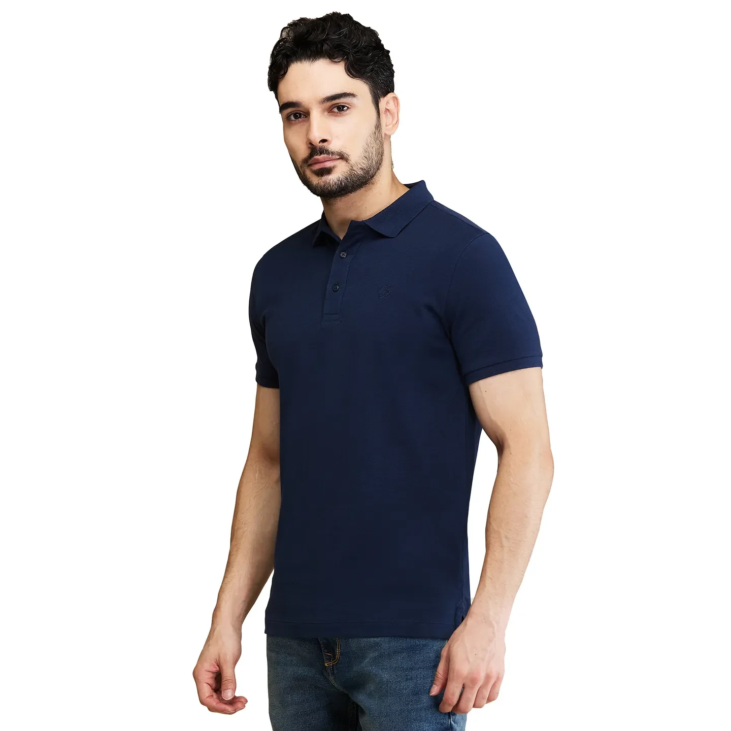 Dark Blue Regular Fit Men's Polo T-Shirt by Being Human Clothing - Image 4