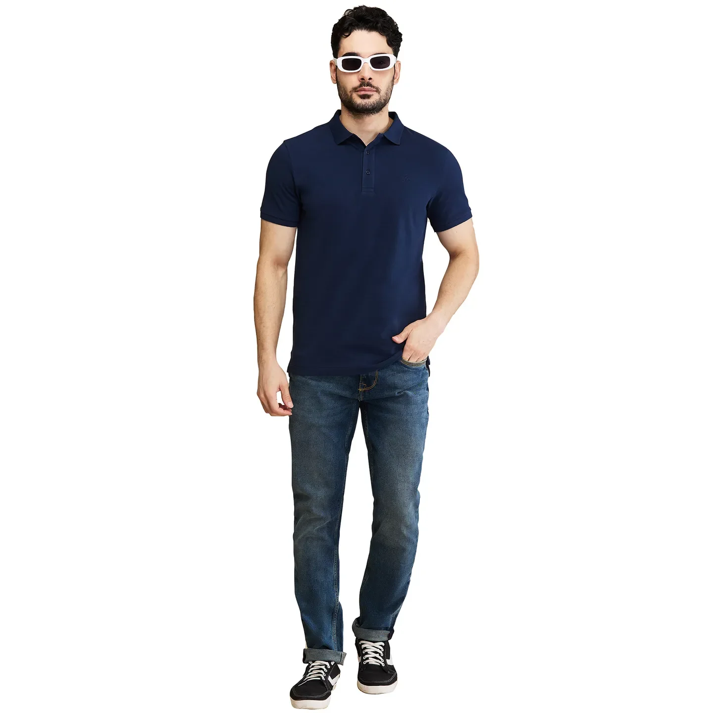 Dark Blue Regular Fit Men's Polo T-Shirt by Being Human Clothing - Image 6