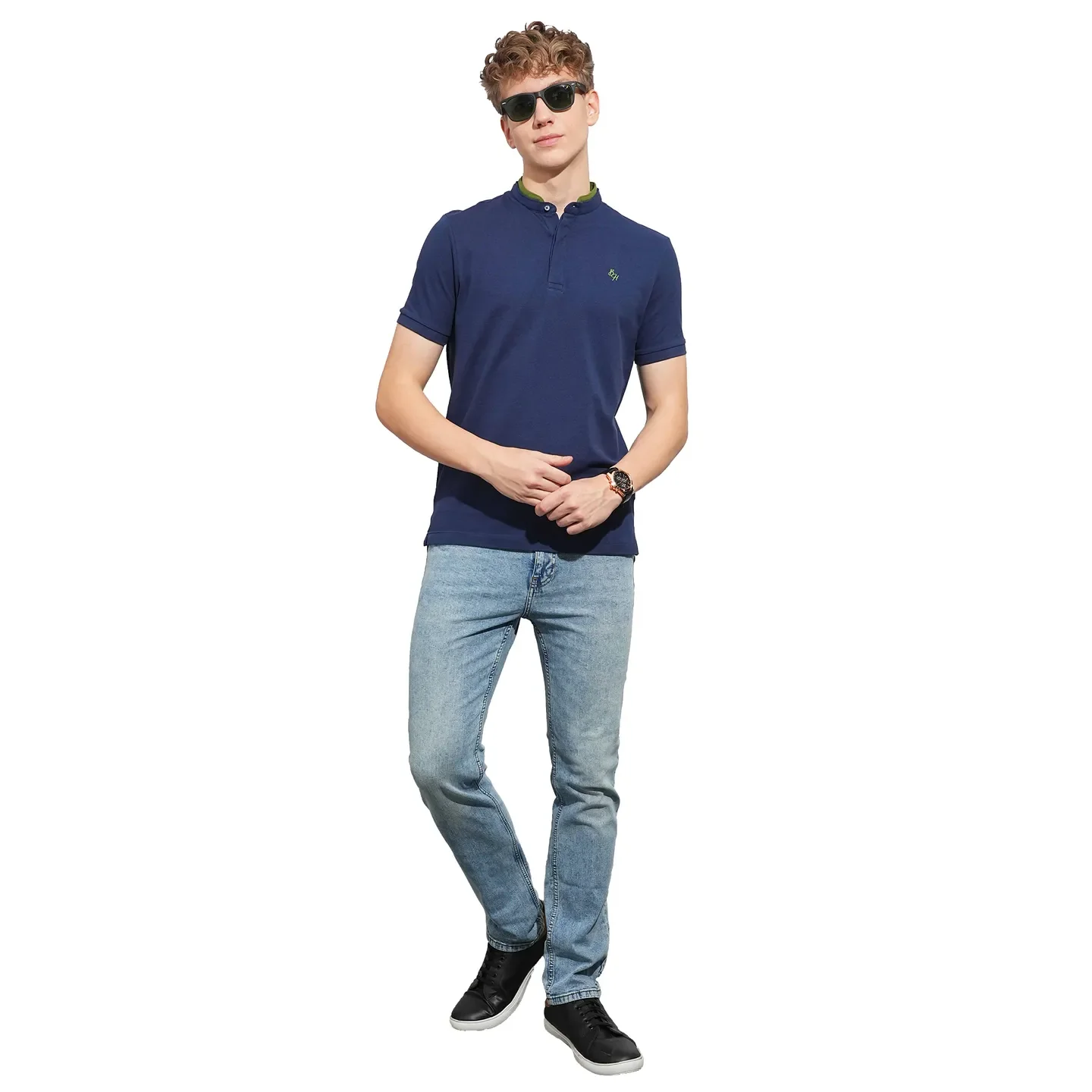 Navy Regular Fit Men's Polo T-Shirt by Being Human Clothing - Image 4