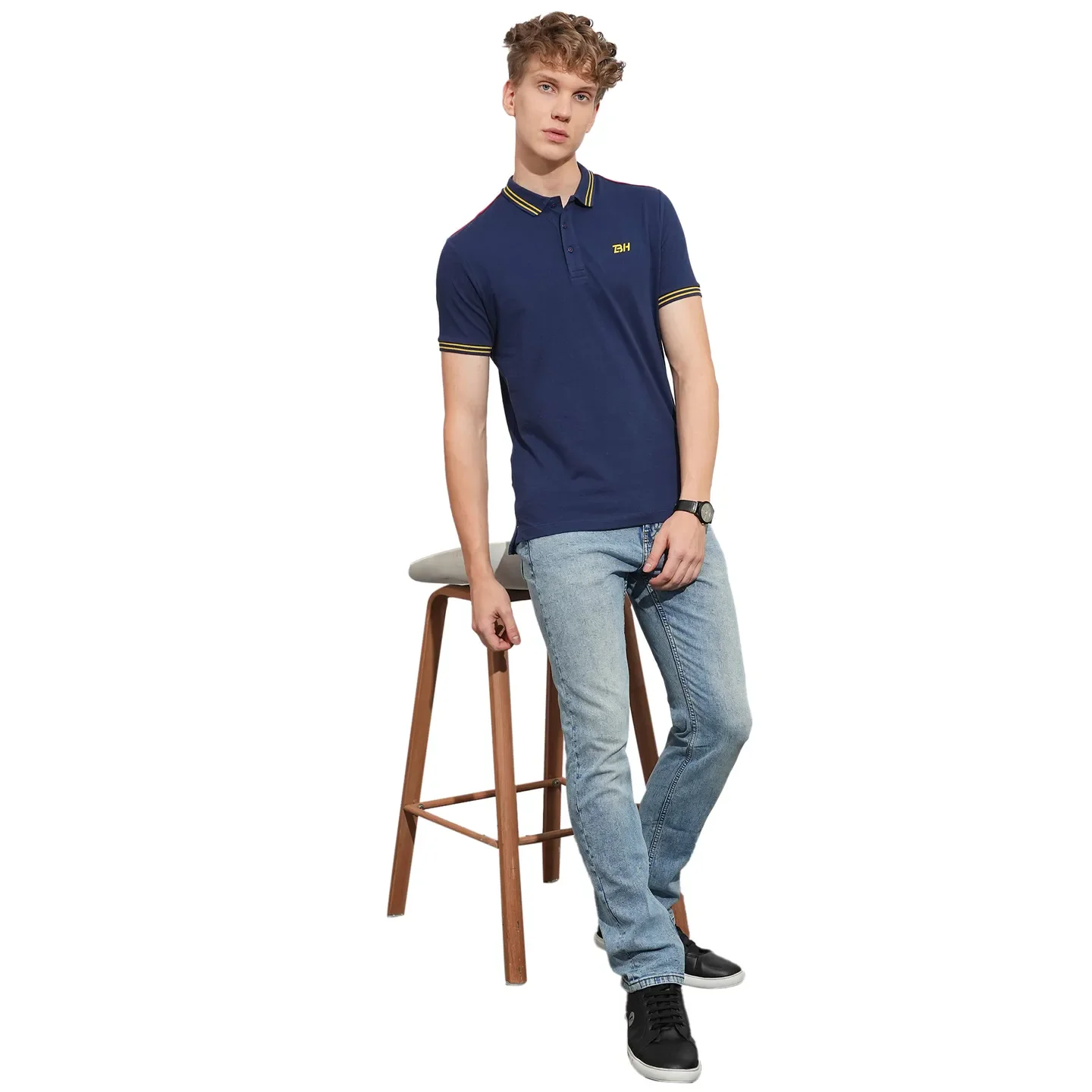 Navy Regular Fit Men's Polo T-Shirt by Being Human Clothing - Image 4