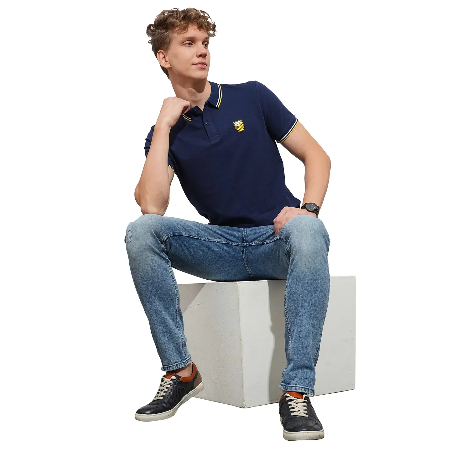 Navy Regular Fit Men's Polo T-Shirt by Being Human Clothing - Image 4