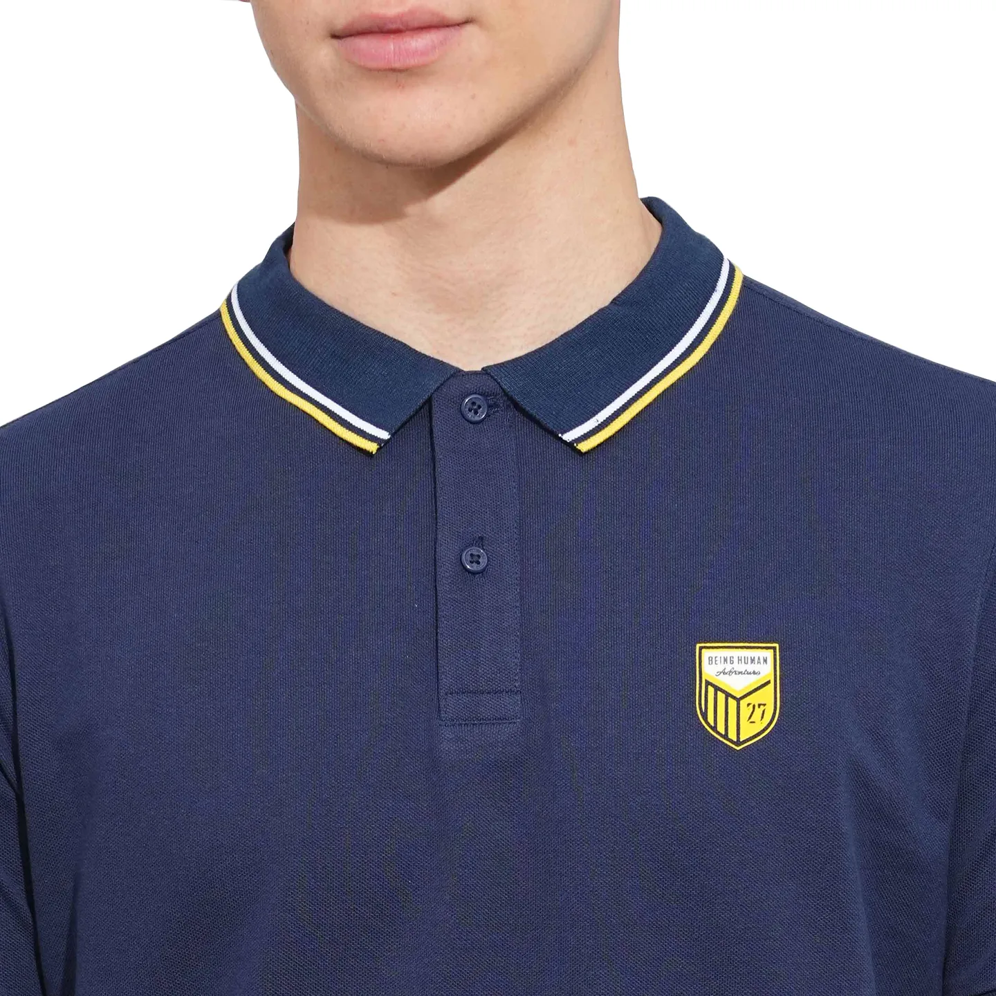 Navy Regular Fit Men's Polo T-Shirt by Being Human Clothing - Image 5