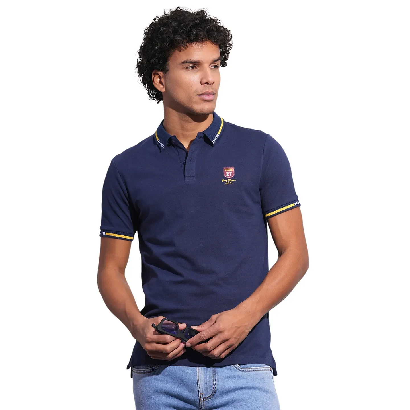 Navy Regular Fit Men's Polo T-Shirt by Being Human Clothing