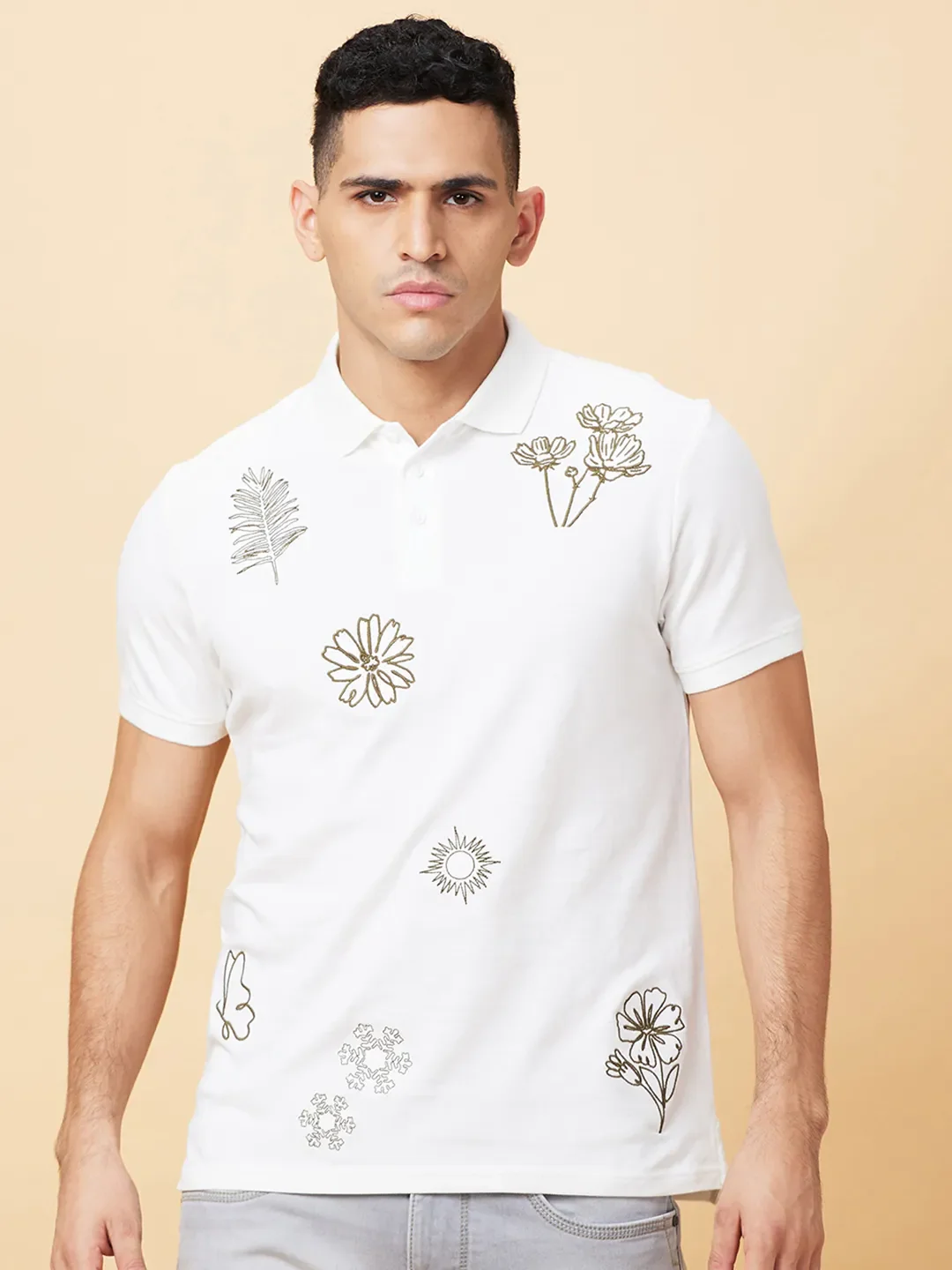 White Regular Fit Men's Polo T-Shirt by Being Human Clothing