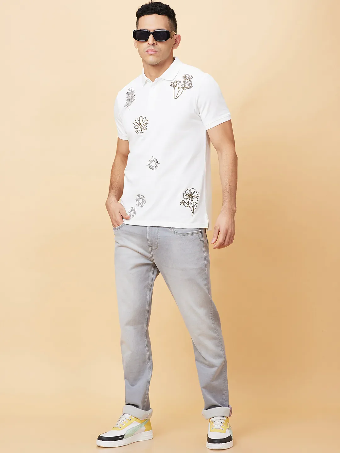 White Regular Fit Men's Polo T-Shirt by Being Human Clothing - Image 6