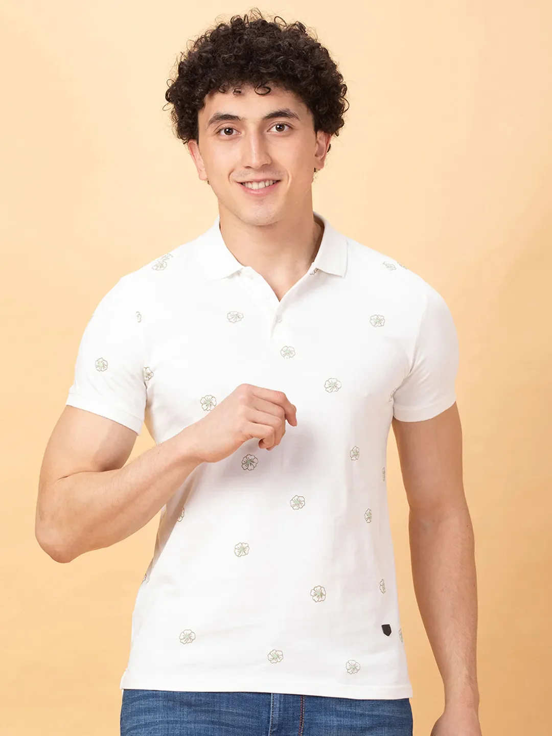 White Regular Fit Men's Polo T-Shirt by Being Human Clothing