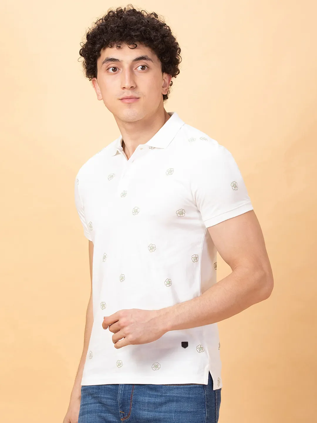 White Regular Fit Men's Polo T-Shirt by Being Human Clothing - Image 4