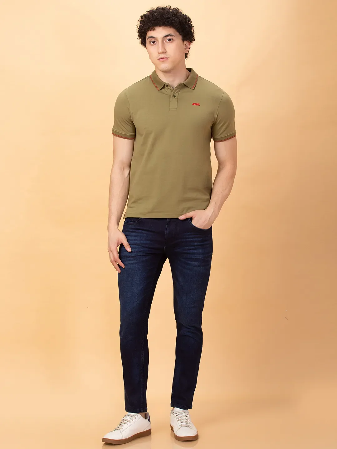Olive Regular Fit Men's Polo T-shirt by Being Human Clothing - Image 2