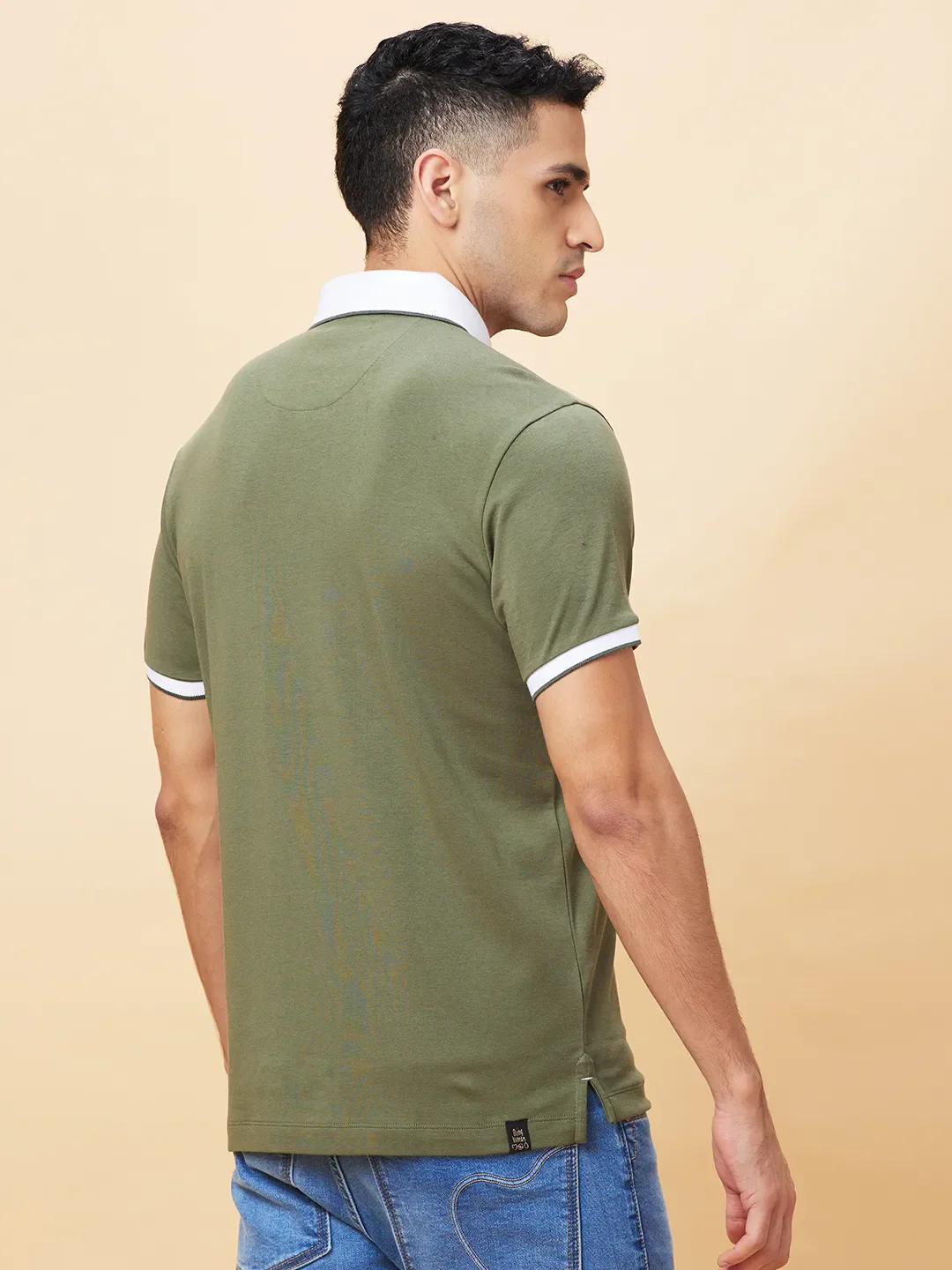 Dark Green Regular Fit Men's Polo T-Shirt by Being Human Clothing - Image 3