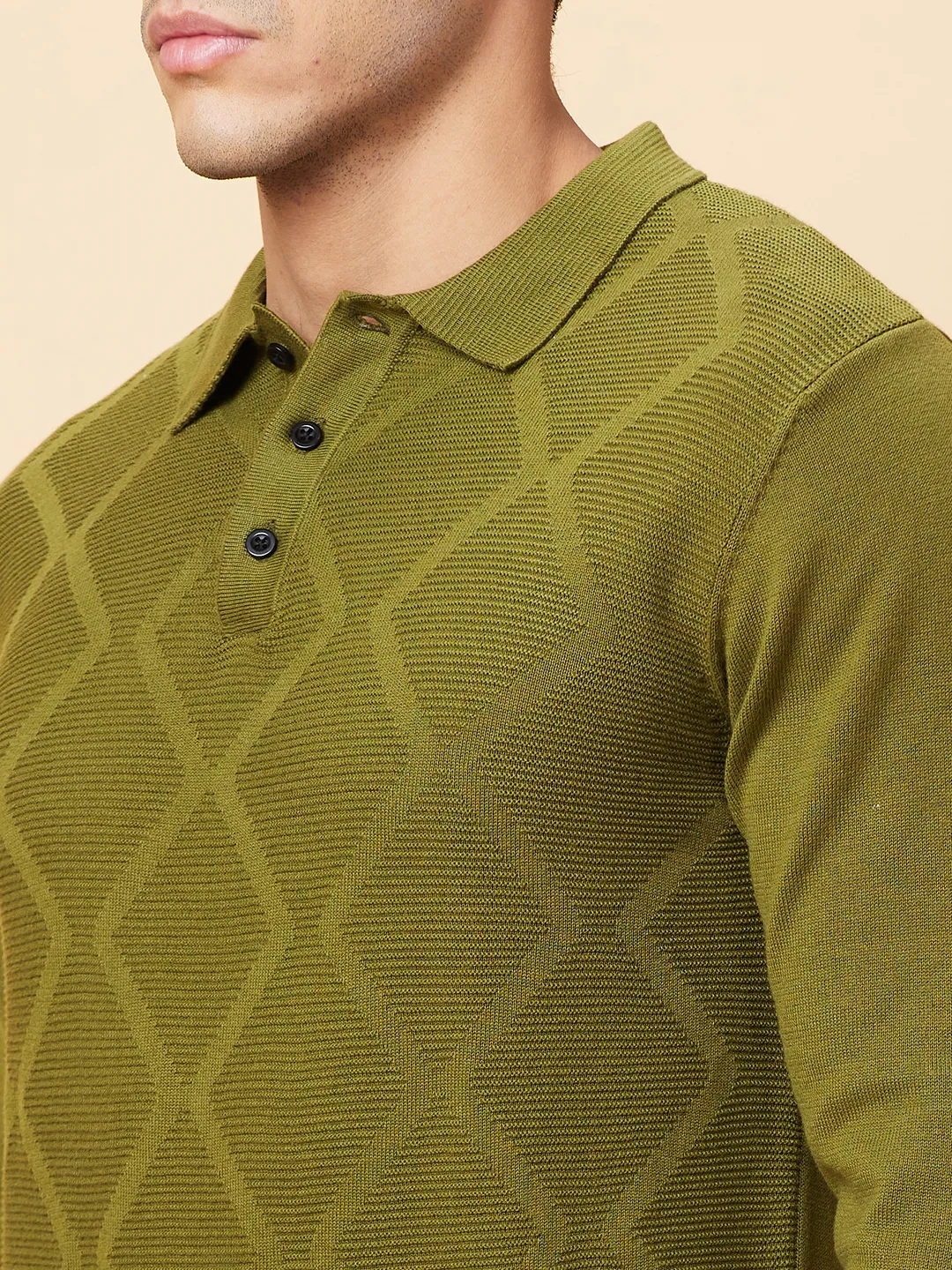 Dark Green Regular Fit Men's Long Sleeves Polo T-Shirt by Being Human Clothing - Image 5