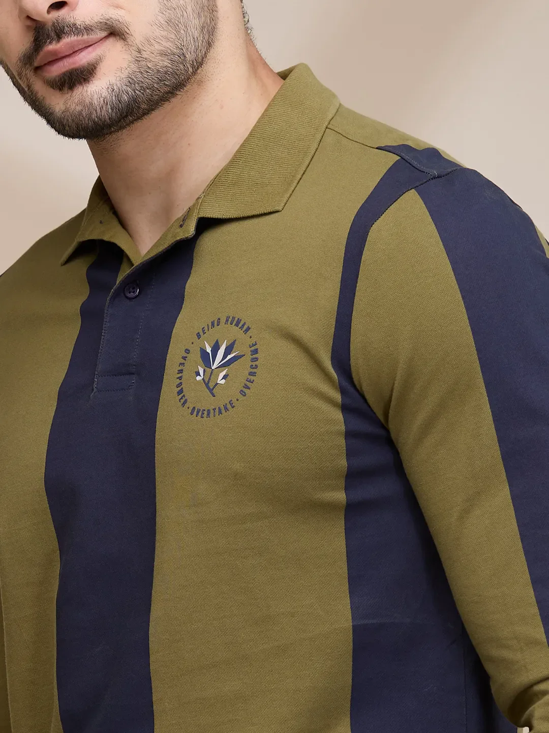 Olive Regular Fit Men's Polo T-Shirt by Being Human Clothing - Image 5