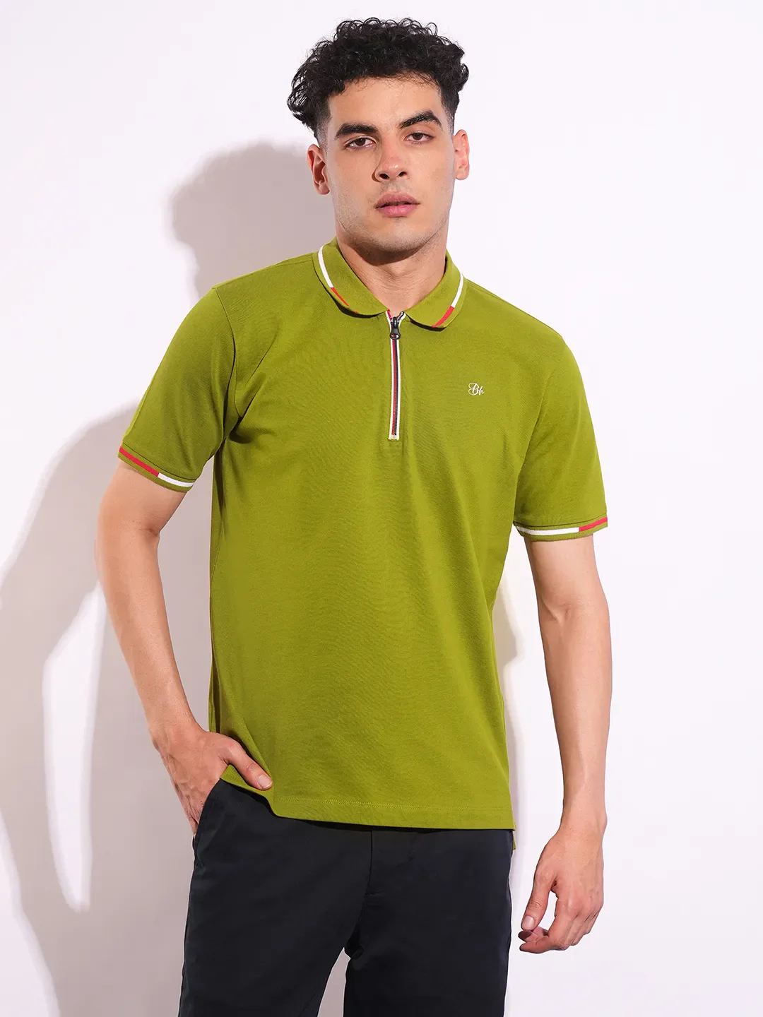 Green Regular Fit Men's Polo T-Shirt by Being Human Clothing