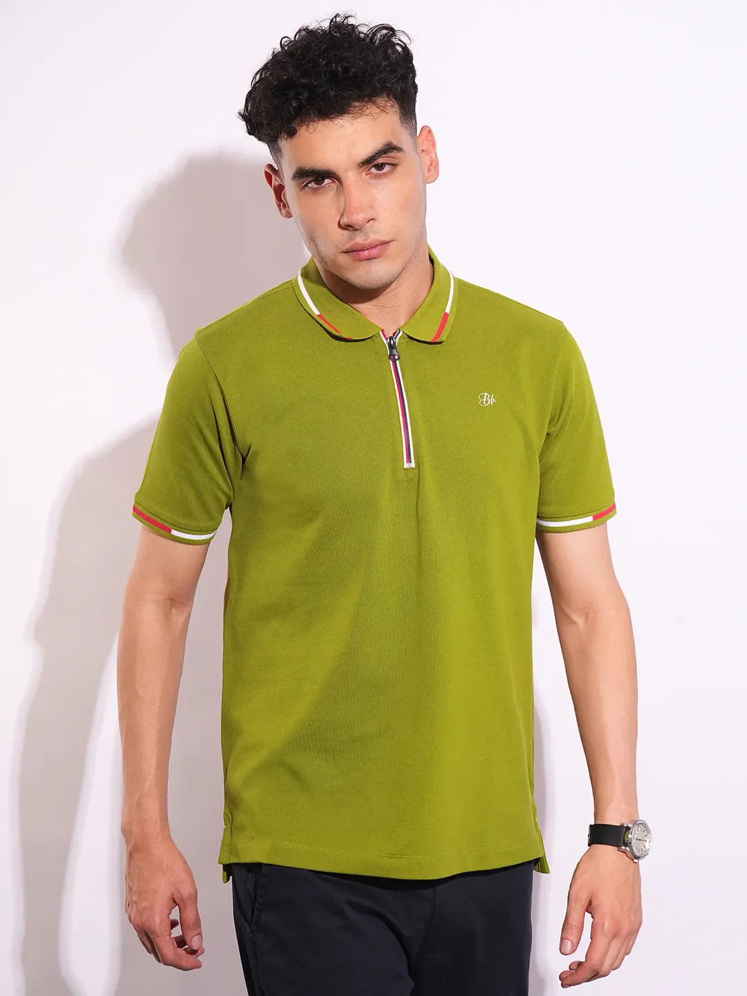 Green Regular Fit Men's Polo T-Shirt by Being Human Clothing - Image 6