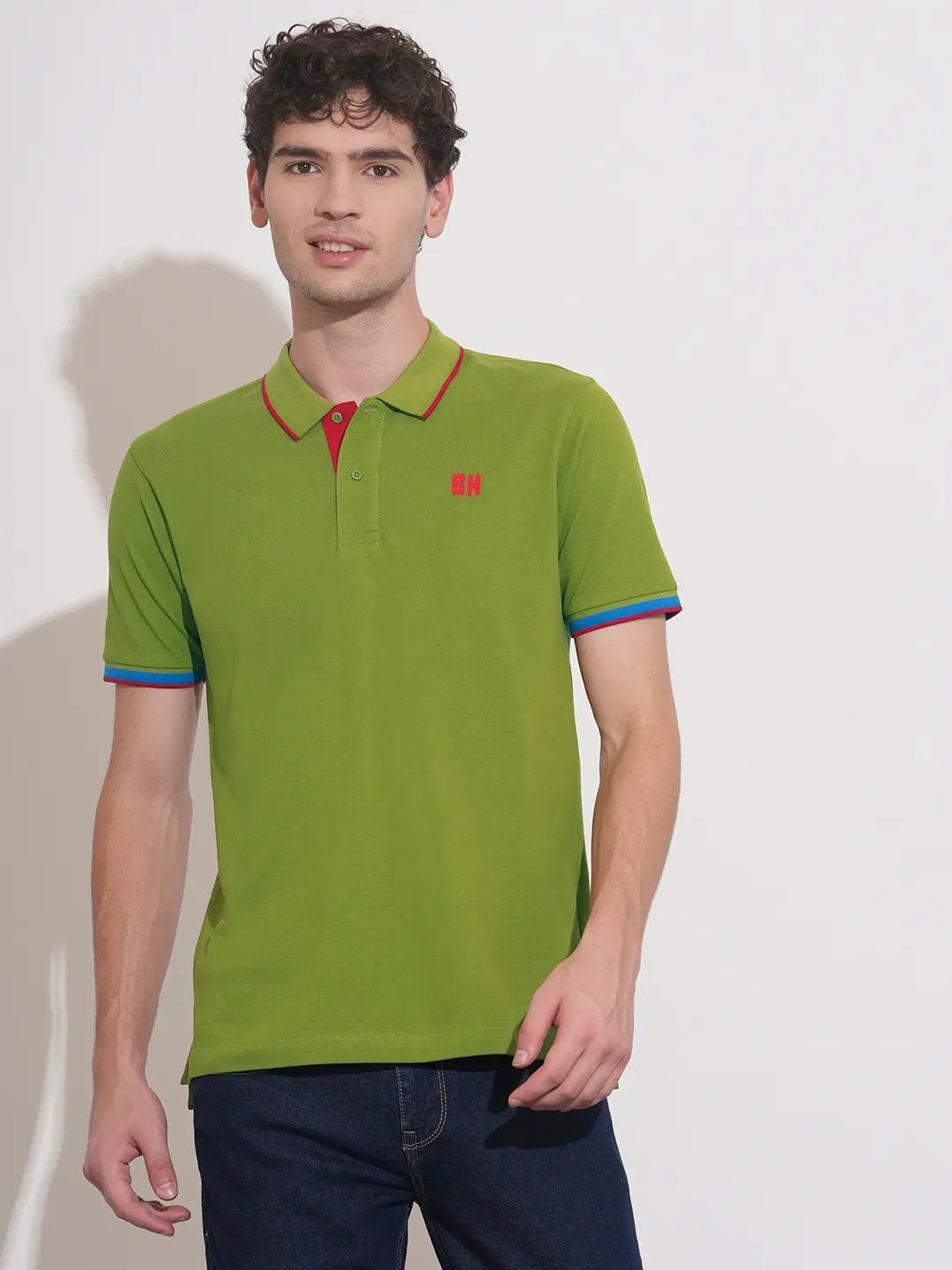 Green Regular Fit Men's Polo T-Shirt by Being Human Clothing