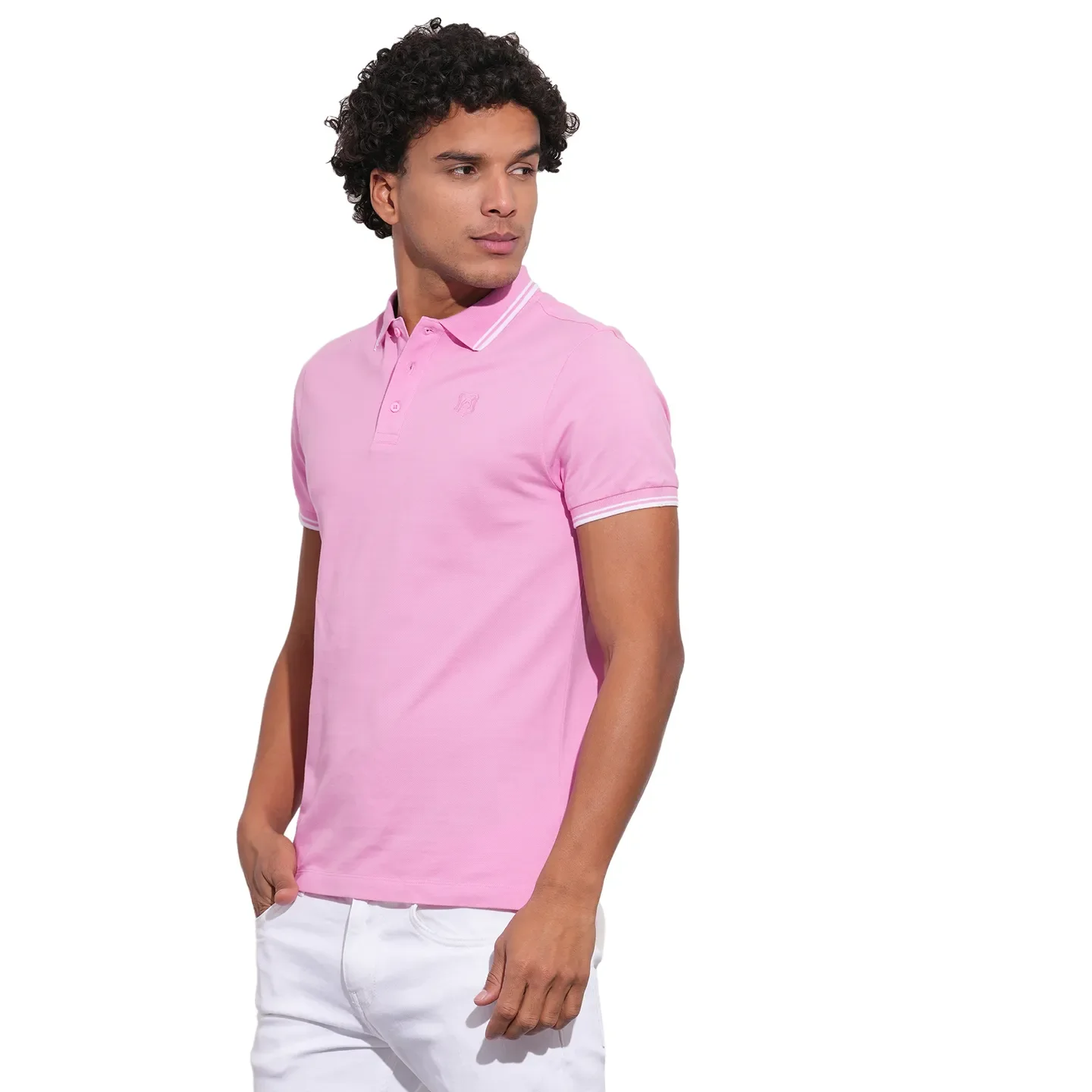 Pink Regular Fit Men's Polo T-Shirt by Being Human Clothing - Image 2