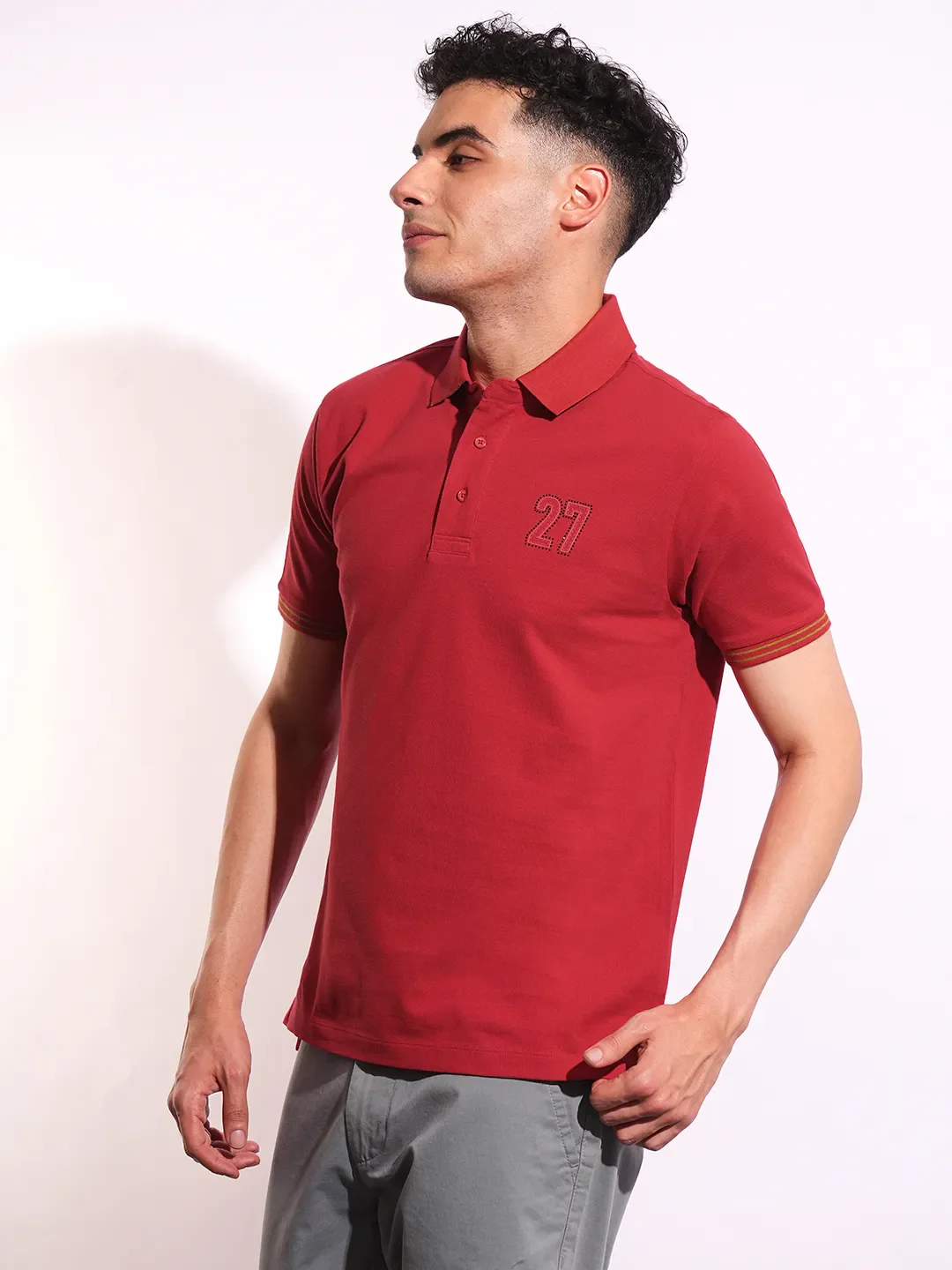 Red Regular Fit Men's Polo T-Shirt by Being Human Clothing - Image 2