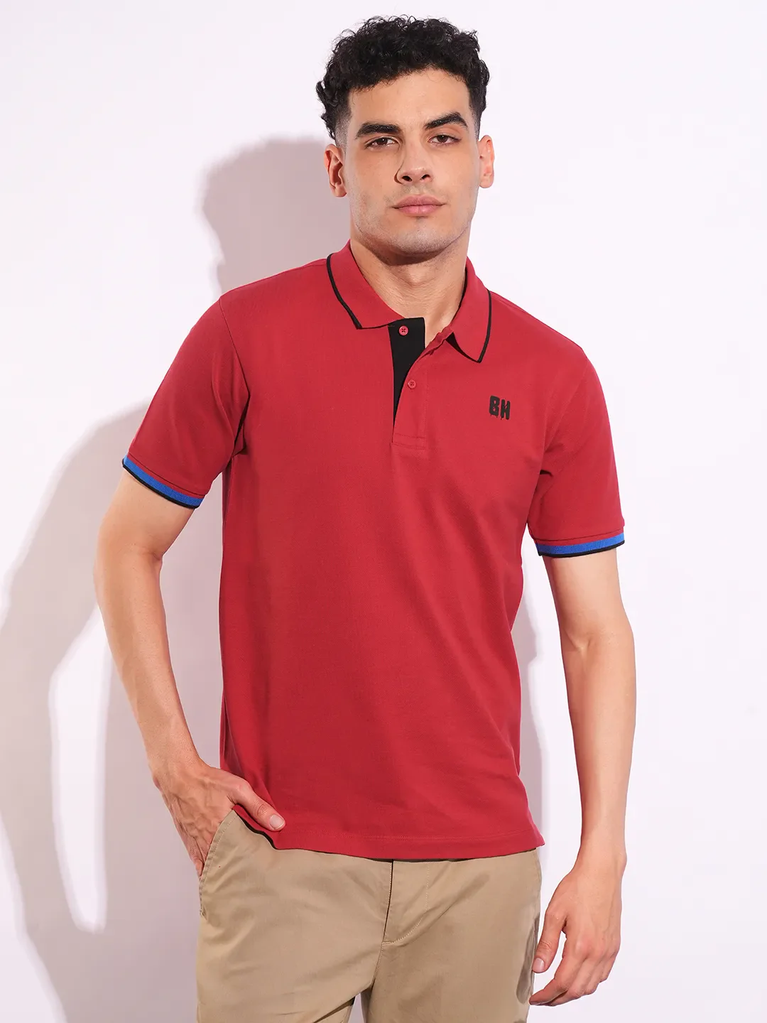Red Regular Fit Men's Polo T-Shirt by Being Human Clothing