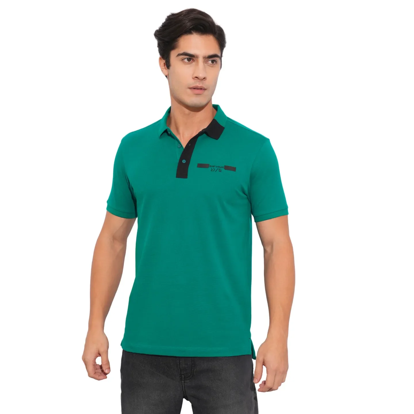 Teal Regular Fit Men's Polo T-Shirt by Being Human Clothing